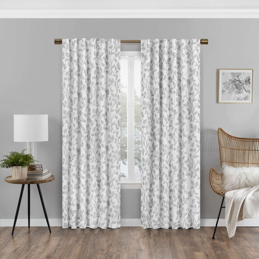 Eclipse Nora Botanical Rod Pocket Curtains for Bedroom, Single Panel, 50 in X 63 In, White  Keeco Inc White 50 In X 63 In 