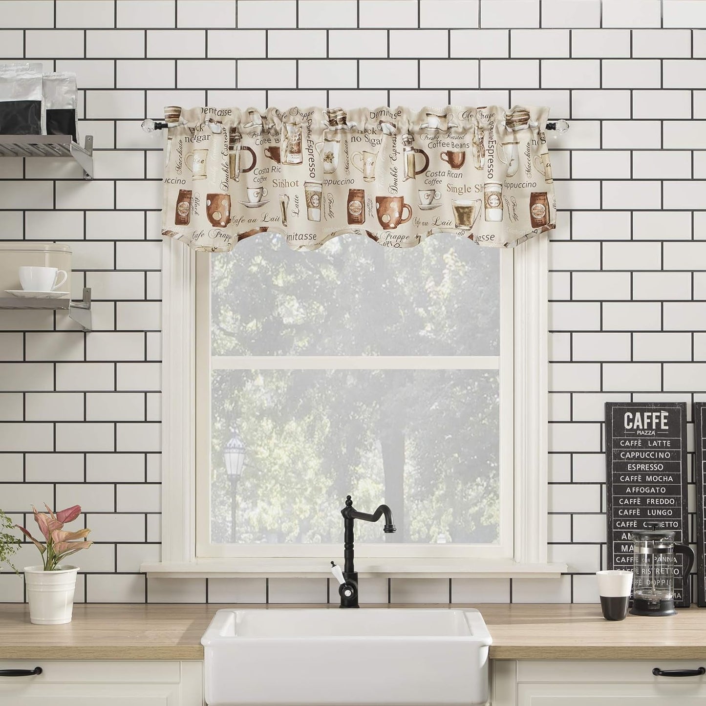 No. 918 Bristol Coffee Shop Semi-Sheer Rod Pocket Kitchen Curtain Valance and Tiers Set, 54" X 36", Ivory Off-White