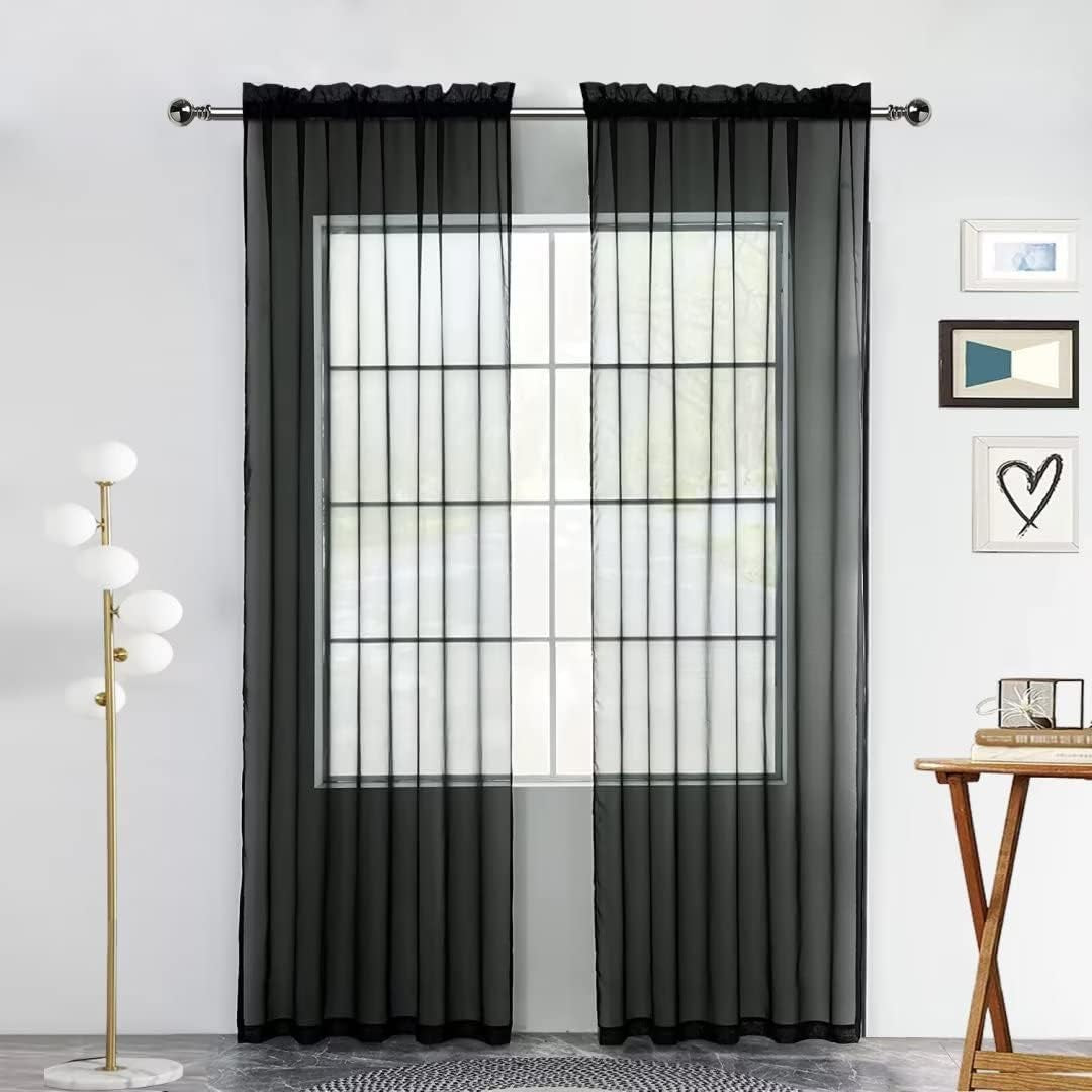 Spacedresser Basic Rod Pocket Sheer Voile Window Curtain Panels White 1 Pair 2 Panels 52 Width 84 Inch Long for Kitchen Bedroom Children Living Room Yard(White,52 W X 84 L)  Lucky Home Black 52 W X 63 L 