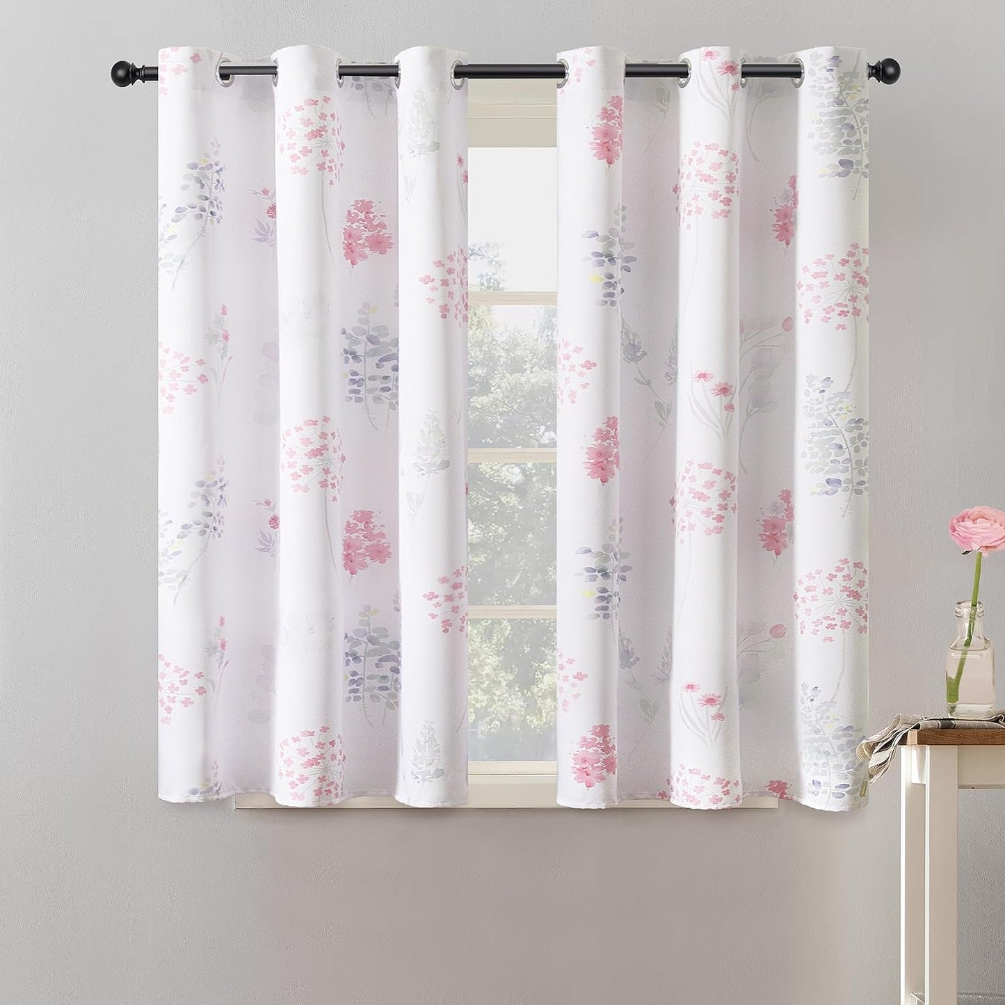 XTMYI 63 Inch Length Sage Green Window Curtains for Bedroom 2 Panels,Room Darkening Watercolor Floral Leaves 80% Blackout Flowered Printed Curtains for Living Room with Grommet,1 Pair Set  XTMYI Pink  Green 34"X45" 