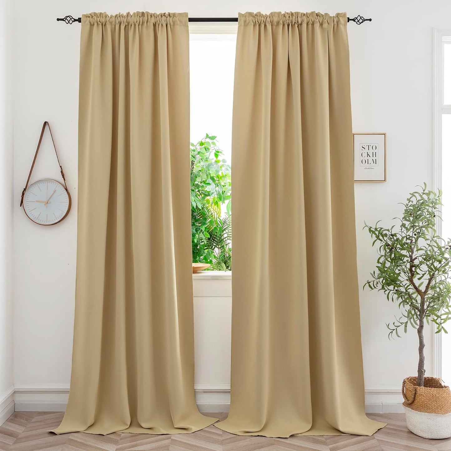 Yancorp Black Blackout Curtain Thermal Insulated Window Treatment 63 Inches Long for Bedroom or Living Room (Single Panel), 34 in X 63 In, Black  Yancorp Beige 34''W X 84''L｜2 Pc 