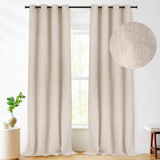 RHF Blackout Curtains 84 Inch Length 2 Panels Set, Primitive Linen Look, 100% Blackout Curtains Linen Black Out Curtains for Bedroom Windows, Burlap Grommet Curtains-(50X84, Oatmeal)  Rose Home Fashion Oatmeal W50 X L96 