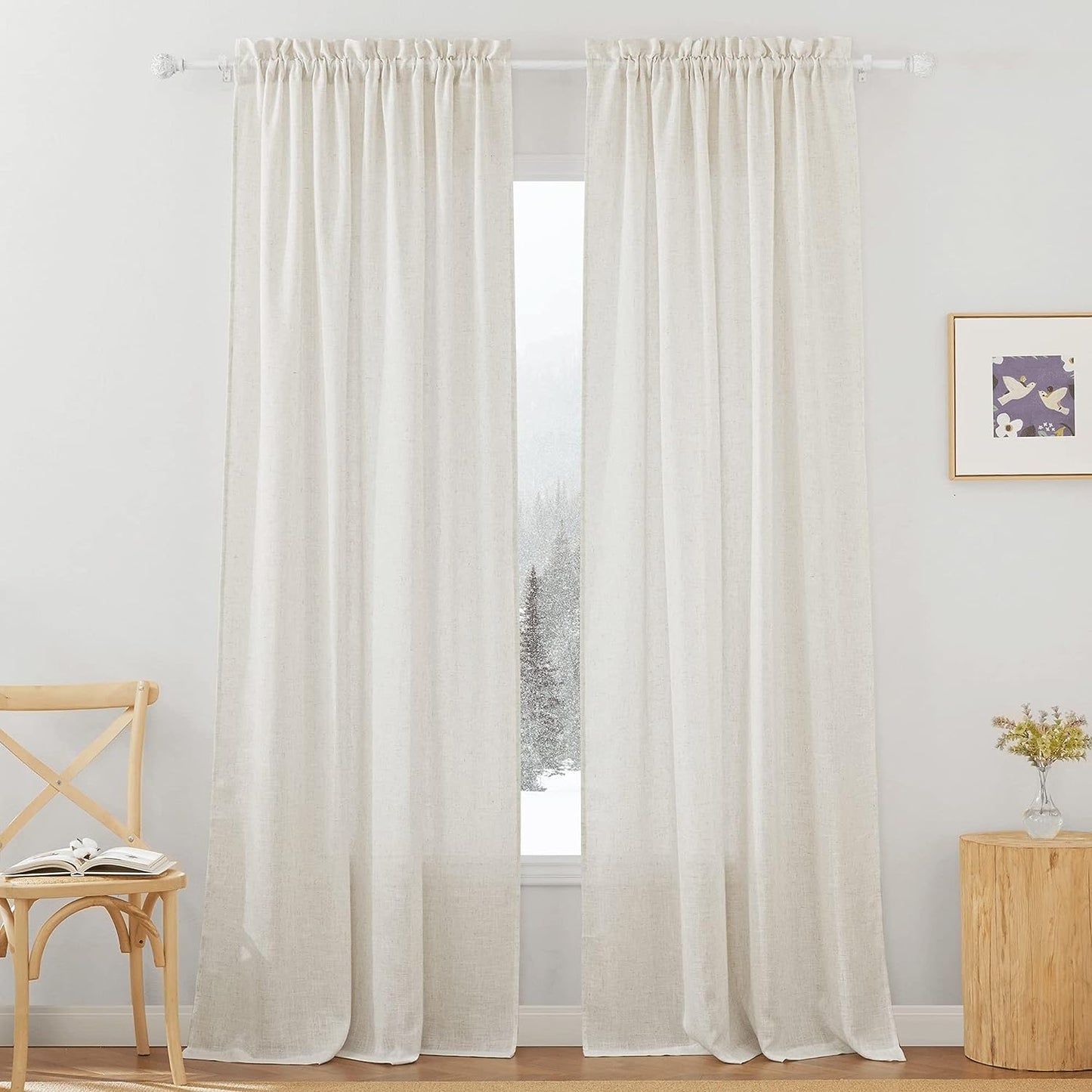 RYB HOME Linen Sheer Curtains 84 Inches Long, Semi Sheer Curtains for Living Room Bedroom Privacy Soften Sunlight Drapes for Farmhouse Cafe, W 52 X L 84, Linen, 2 Panels  RYB HOME   