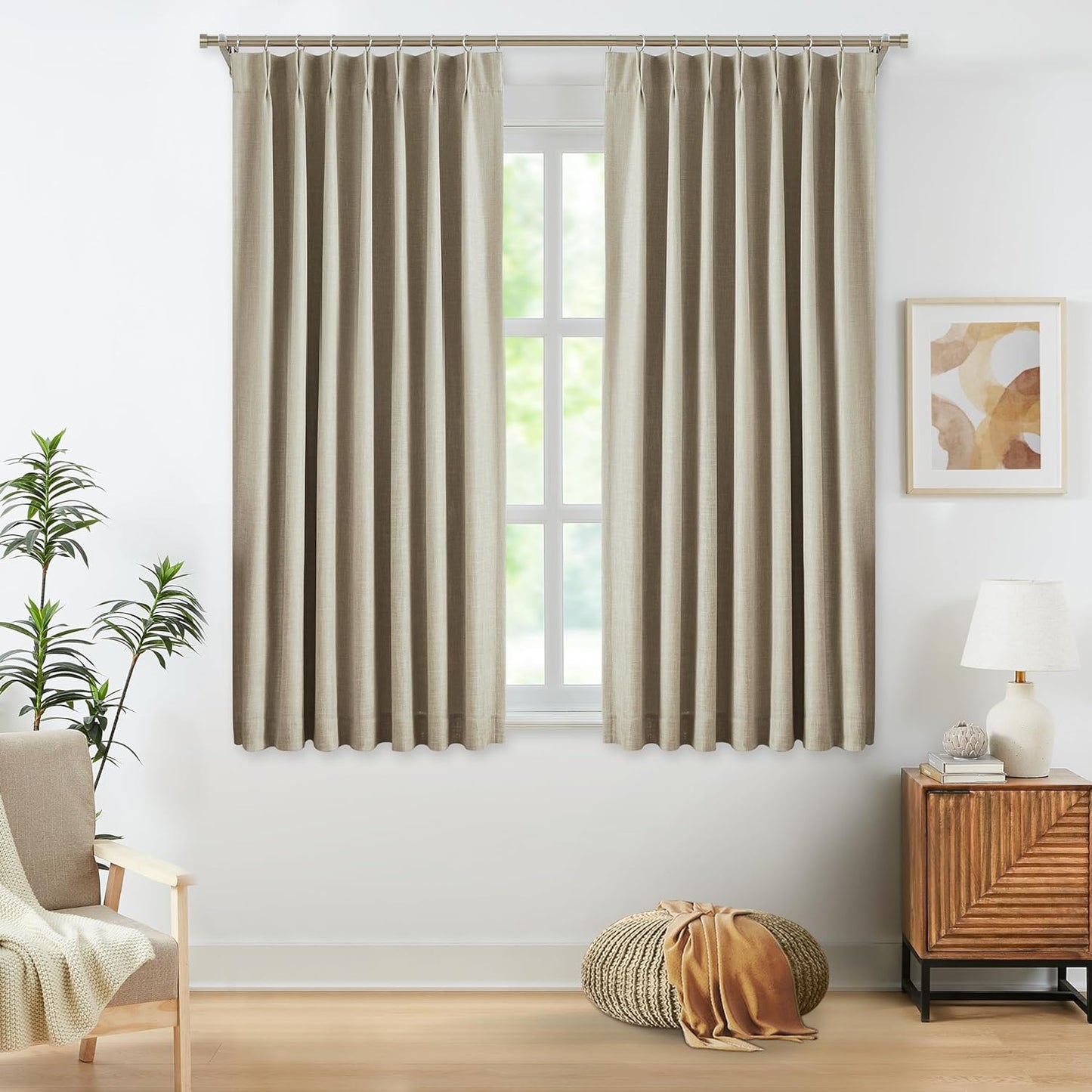 WEST LAKE Extra Long 9 Ft Bailey Linen Pinch Pleat Full Blackout Curtains 108 Inches Length,Natural Pinch Pleated Panels with Back Tabs,Rustic Window Treatment Bedroom Living Room,40"Wx108"Lx2,Natural  WEST LAKE Oatmeal Tan 40"X63"X2 