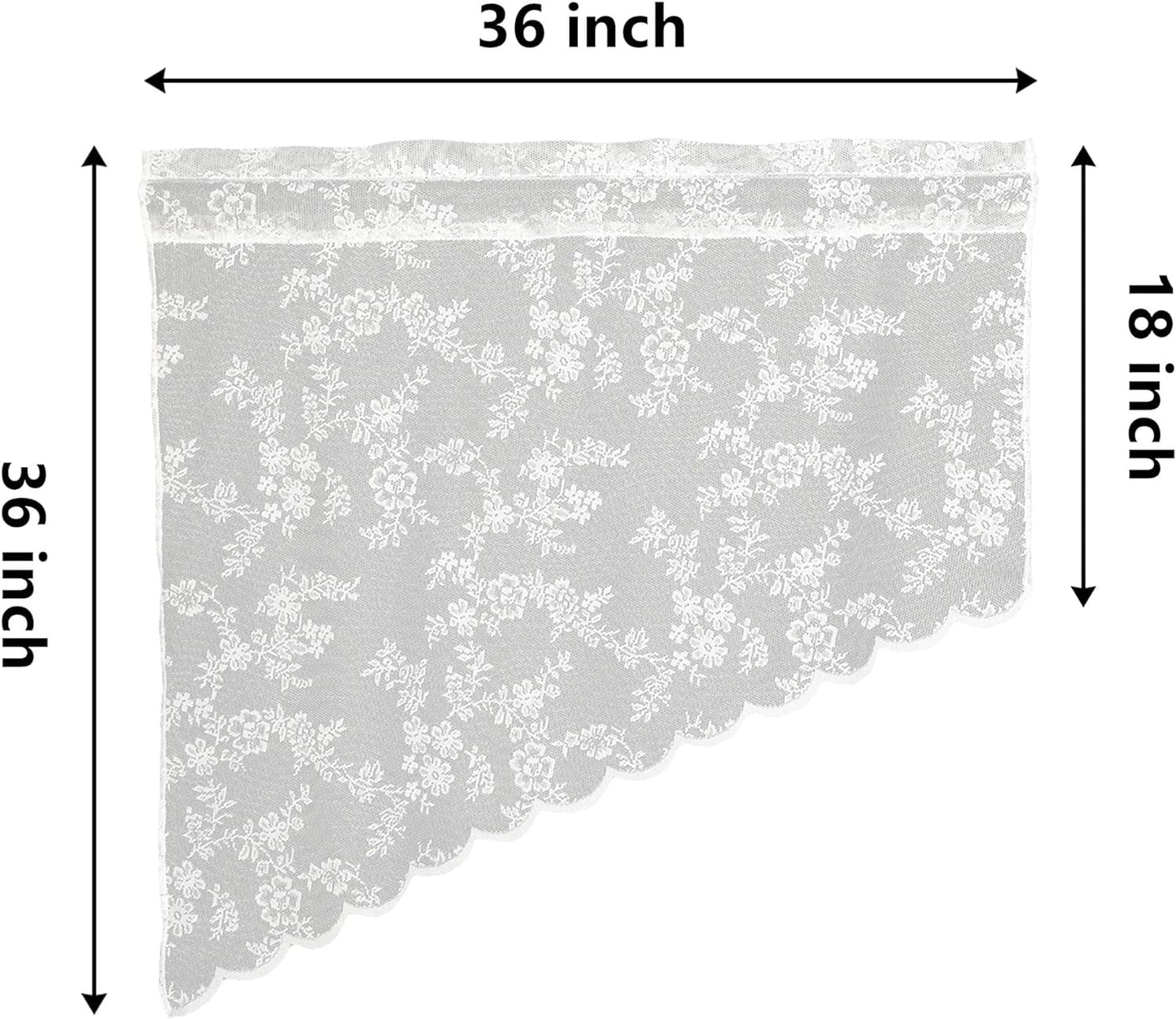 2 Pcs Floral Sheer Swag Curtains 36 Inches Length Rod Pocket Half Small Cafe Window Curtains White Retro Lace Swag Valance Kitchen Curtains, 36X36 Inches