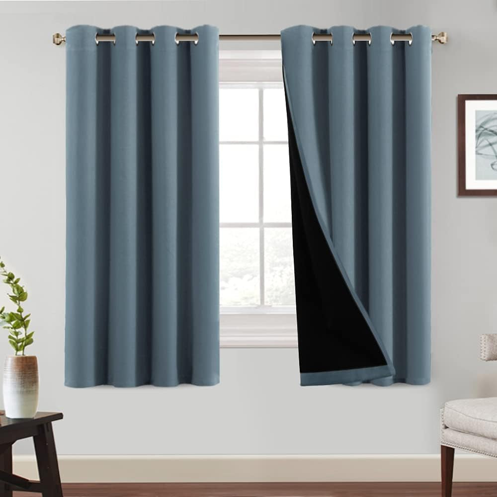 Princedeco 100% Blackout Curtains 84 Inches Long Pair of Energy Smart & Noise Blocking Out Drapes for Baby Room Window Thermal Insulated Guest Room Lined Window Dressing(Desert Sage, 52 Inches Wide)  PrinceDeco Bluestone 52"W X63"L 