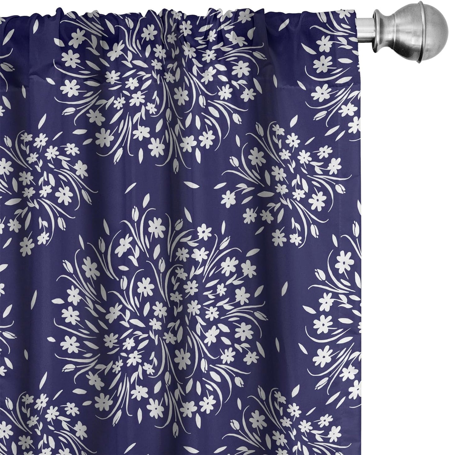 Ambesonne Floral 2 Panel Curtain Set, Colorful Spring Wildflowers Demonstration with Asters Chamomiles and Fern Leaves, Window Treatment Living Room Bedroom Decor, Pair of - 28" X 63", Green Magenta  Ambesonne Indigo White Pair Of - 28" X 95" 