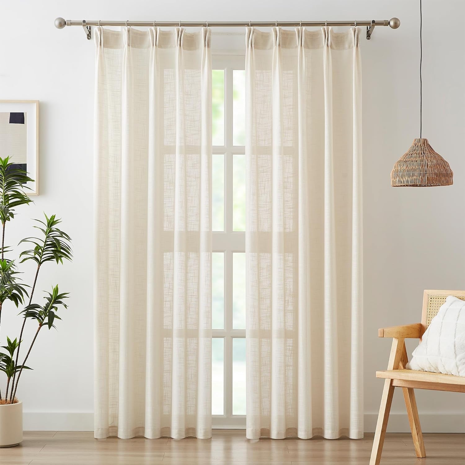 FMFUNCTEX Natural Semi-Sheer Curtains for Living Room Rich Linen Textured Look Window Curtain Draperies 52”W X63”L 2 Panels Grommet Top  Fmfunctex Multi Top - Natural (Linen Look) 52" X 96" 2Pcs 