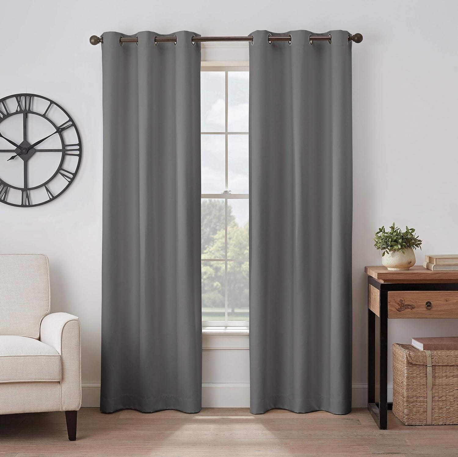 Eclipse Gabriella Grommet Top Curtains for Bedroom, Single Panel, 40" X 63", Indigo  Ellery Homestyles Dark Charcoal 40" X 84" 