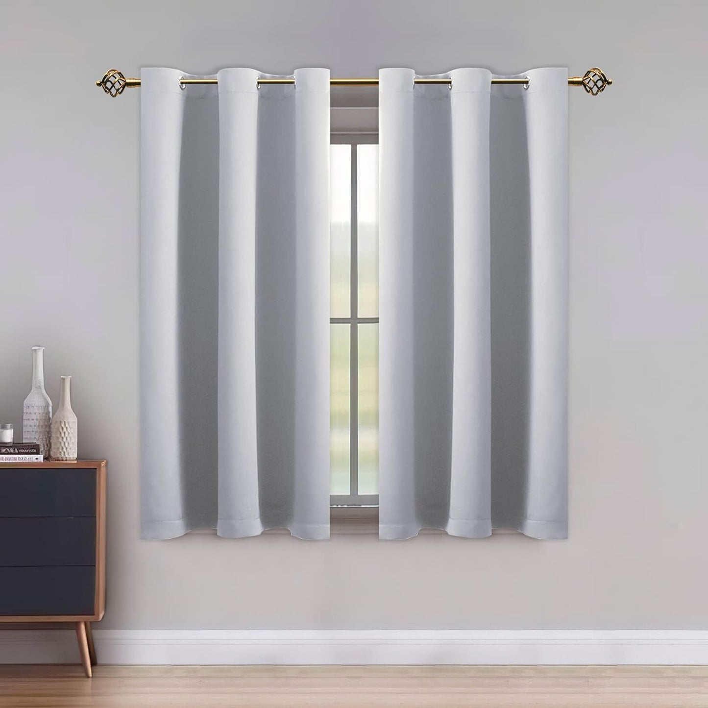 LUSHLEAF Blackout Curtains for Bedroom, Solid Thermal Insulated with Grommet Noise Reduction Window Drapes, Room Darkening Curtains for Living Room, 2 Panels, 52 X 63 Inch Grey  SHEEROOM Silver Grey 42 X 54 Inch 