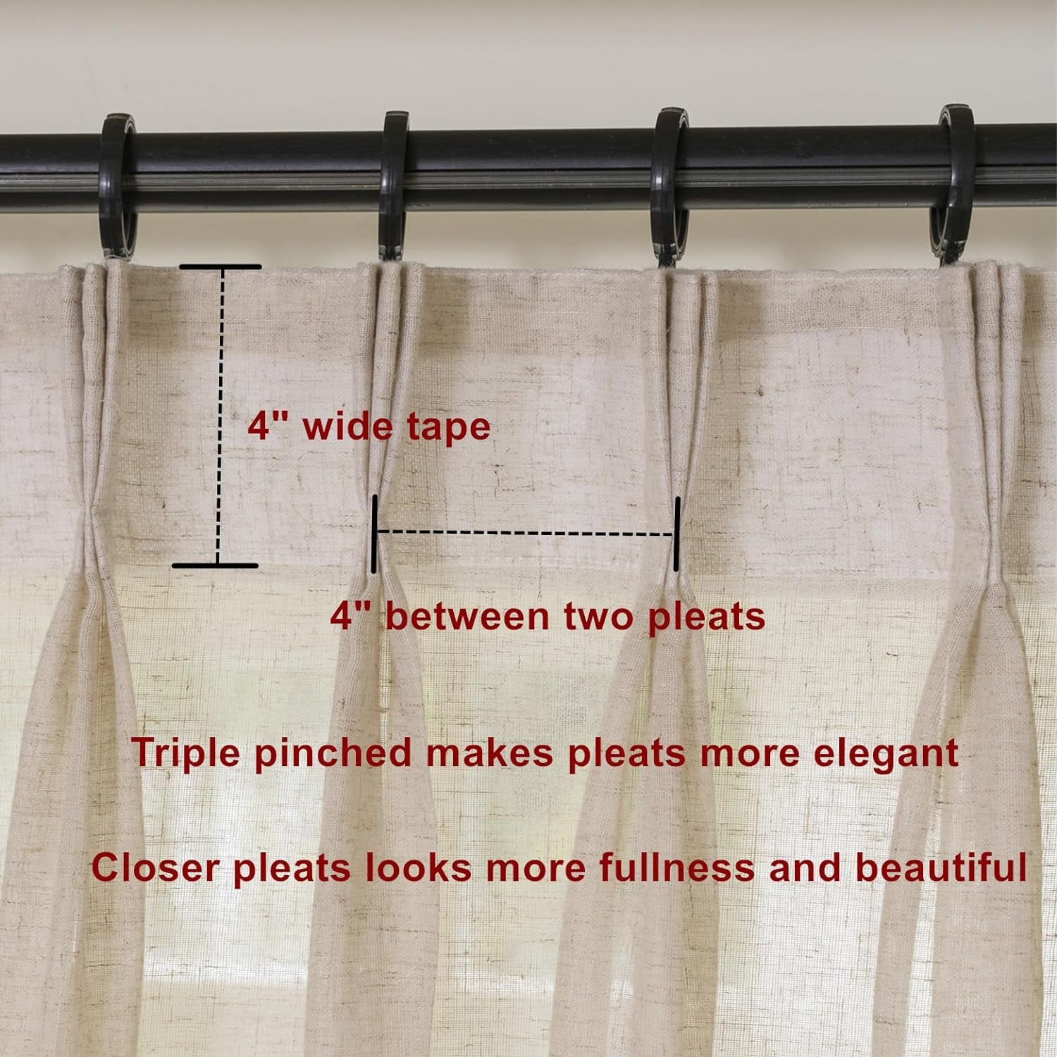 Faux Linen like Triple Pinch Pleated French Pleats 54 Inches Long Sheer Curtains Window Treatment Voile Fabric Drapes Living Room Kitchen (Linen Colour, 36W X 54L (2 Panels))  SL   