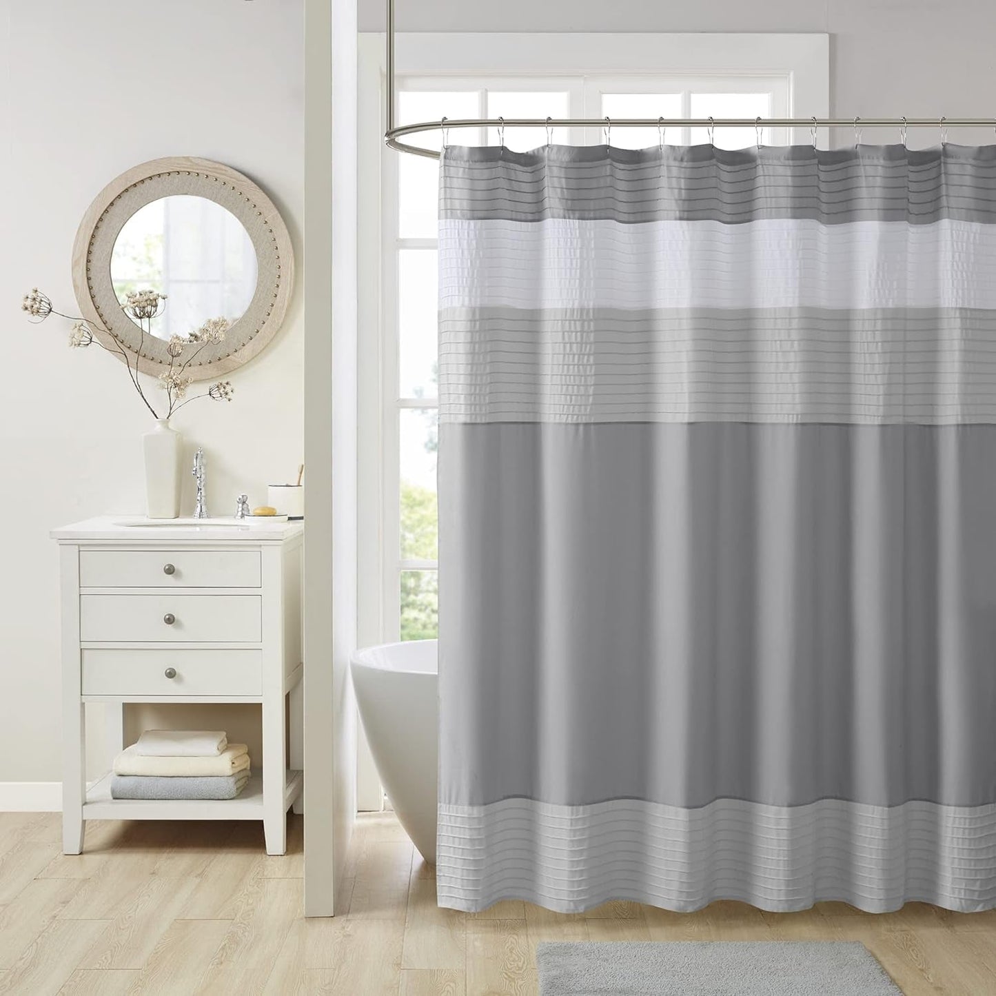 Comfort Spaces Windsor Bathroom Shower Pieced Ruffle Pattern Modern Elegant Microfiber Fabric Bath Curtains, 72X72, Black