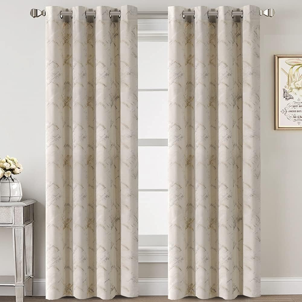 H.VERSAILTEX Luxury Velvet Curtains 84 Inches Long Thermal Insulated Blackout Curtains for Bedroom Foil Print Soft Velvet Grommet Curtain Drapes for Living Room Vintage Home Decor, 2 Panels, Ivory  H.VERSAILTEX   