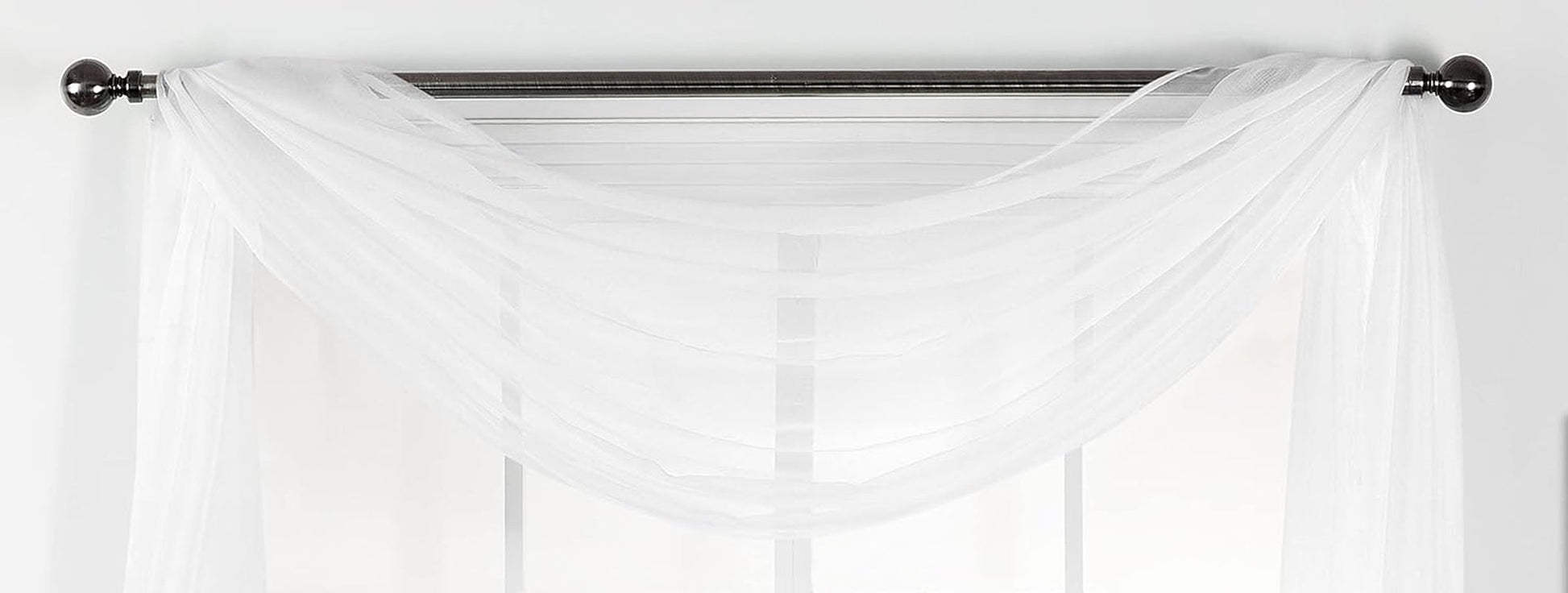 Extra Wide White Voile Sheer Window Scarf Valence - 54" X 216"