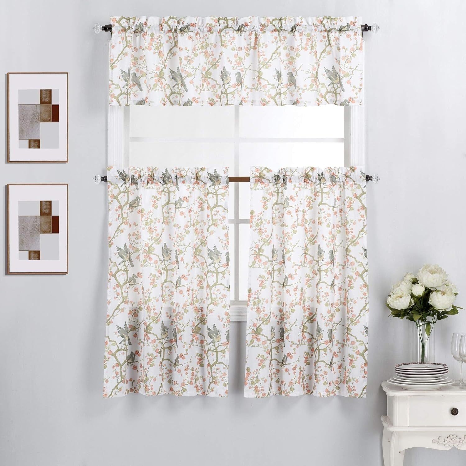 3 Piece Kitchen Window Curtain Panel Tiers and Valance Set (36" Tiers Set, Live Love Laugh Gray)