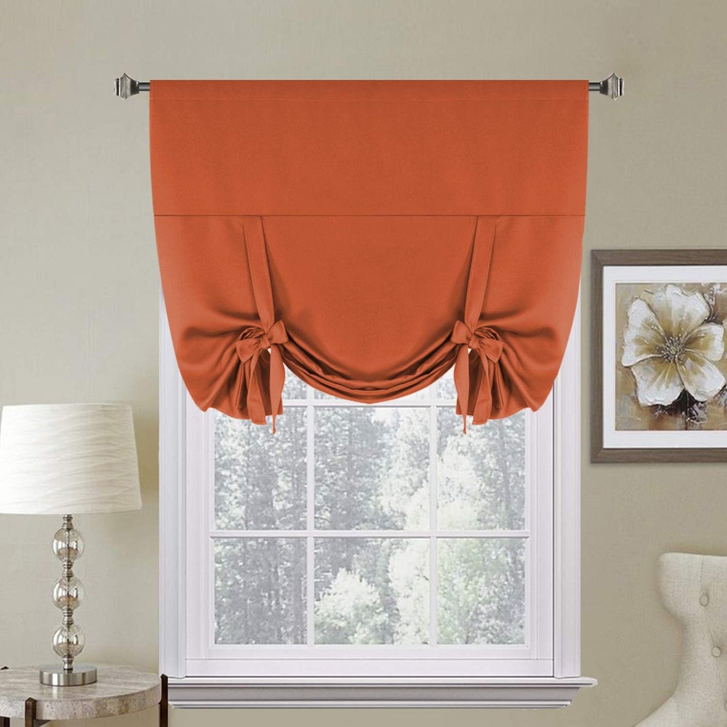 H.VERSAILTEX Tie up Curtain Thermal Insulated Room Darkening Rod Pocket Valance for Bedroom (Coral, 1 Panel, 42 Inches W X 63 Inches L)  H.VERSAILTEX Orange W42" X L63" 1-Pack 