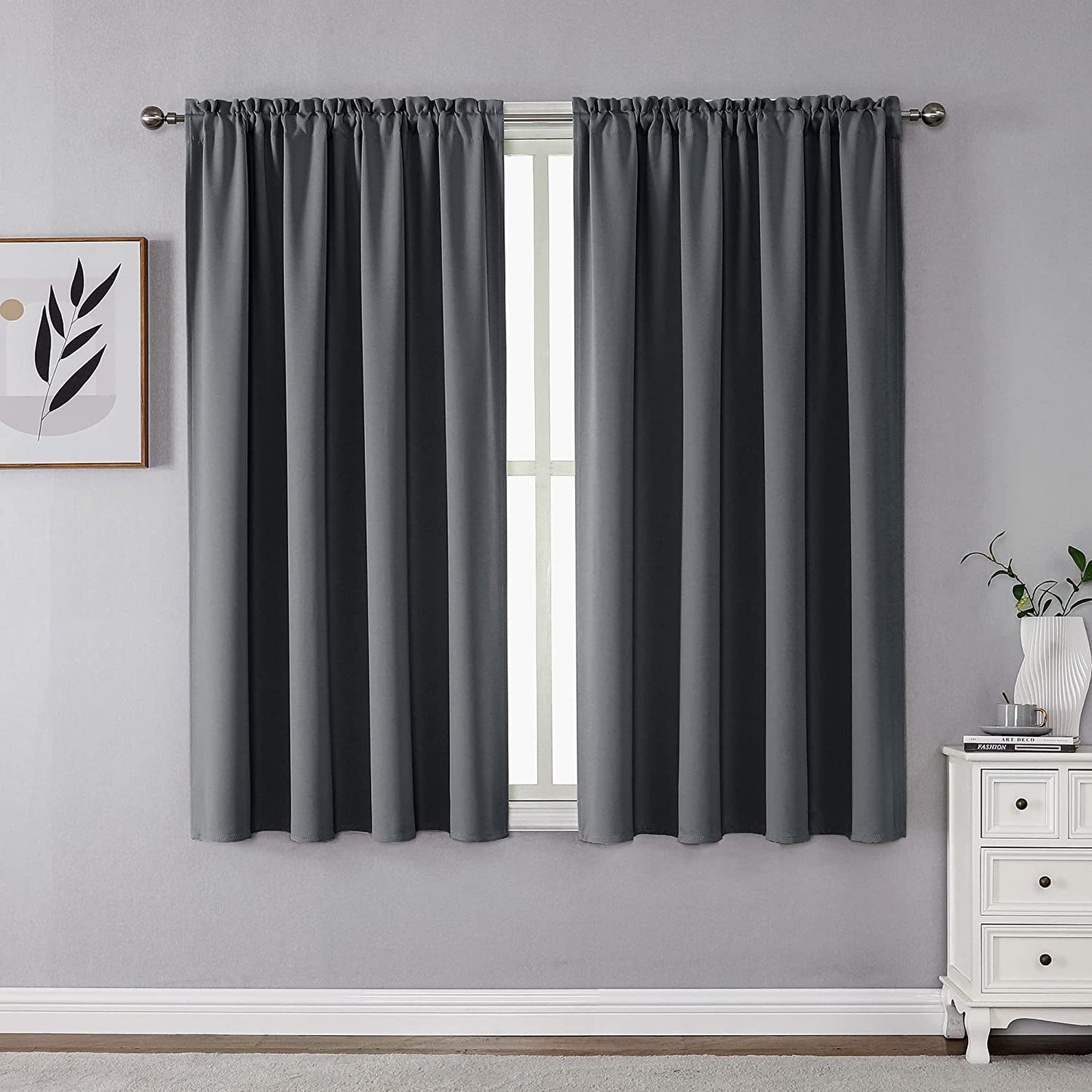CUCRAF Blackout Curtains 84 Inches Long for Living Room, Light Beige Room Darkening Window Curtain Panels, Rod Pocket Thermal Insulated Solid Drapes for Bedroom, 52X84 Inch, Set of 2 Panels  CUCRAF Dark Grey 52W X 54L Inch 2 Panels 