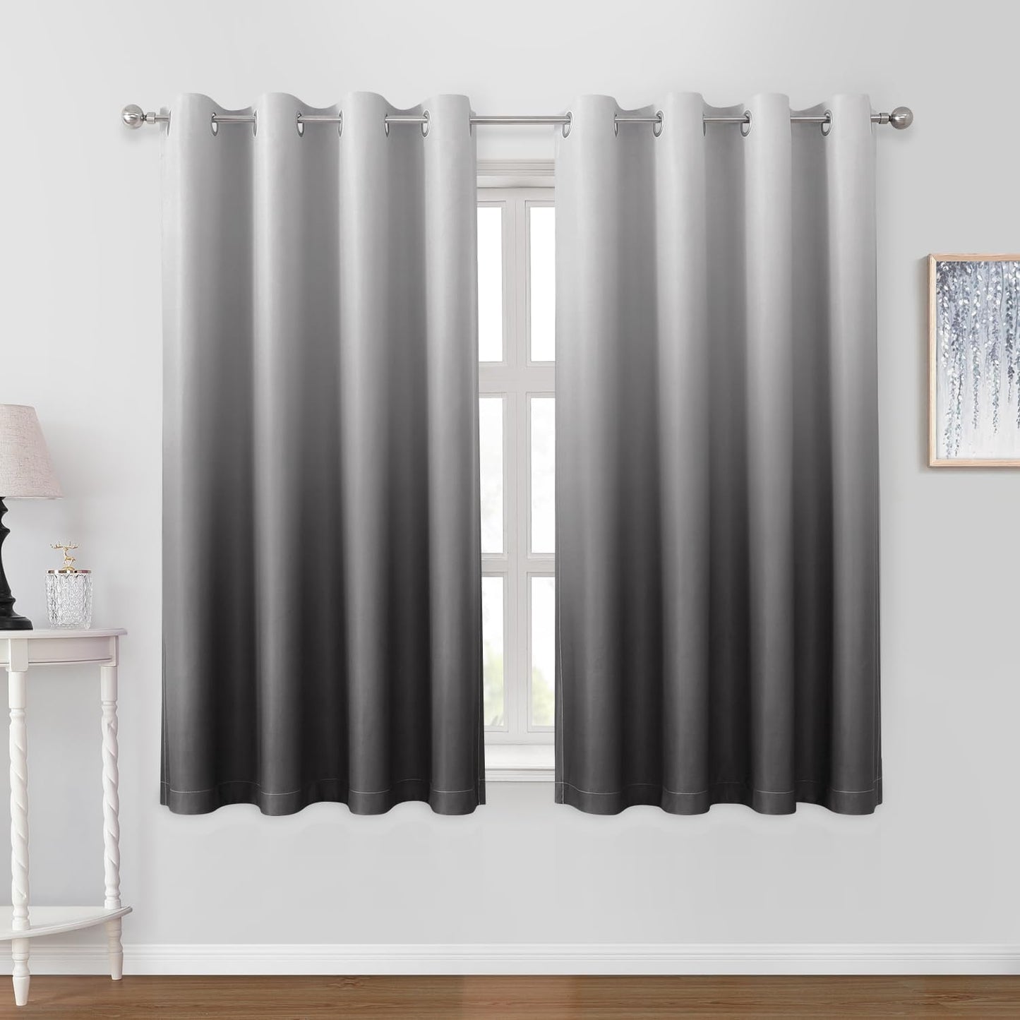 HOMEIDEAS Navy Blue Ombre Blackout Curtains 52 X 84 Inch Length Gradient Room Darkening Thermal Insulated Energy Saving Grommet 2 Panels Window Drapes for Living Room/Bedroom  HOMEIDEAS Grey 52"W X 63"L 