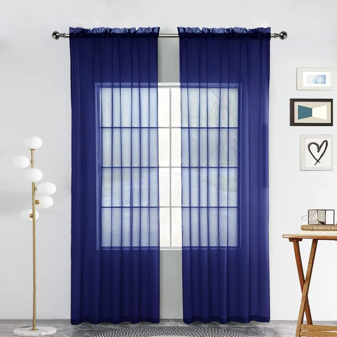 Spacedresser Basic Rod Pocket Sheer Voile Window Curtain Panels White 1 Pair 2 Panels 52 Width 84 Inch Long for Kitchen Bedroom Children Living Room Yard(White,52 W X 84 L)  Lucky Home Navy 52 W X 84 L 