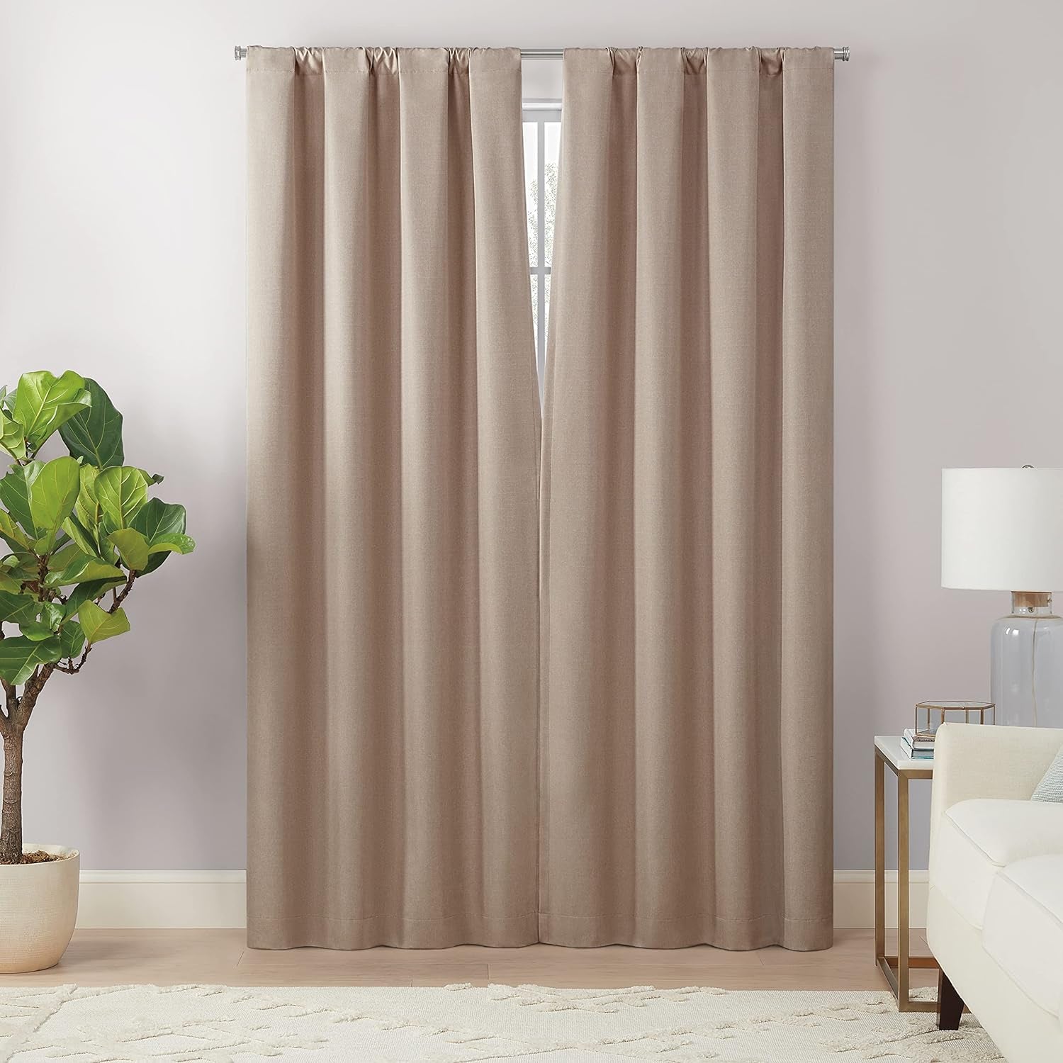 Eclipse Cannes Magnitech 100% Blackout Curtain, Rod Pocket Window Curtain Panel, Seamless Magnetic Closure for Bedroom, Living Room or Nursery, 63 in Long X 40 in Wide, (1 Panel), Natural/ Linen  KEECO   