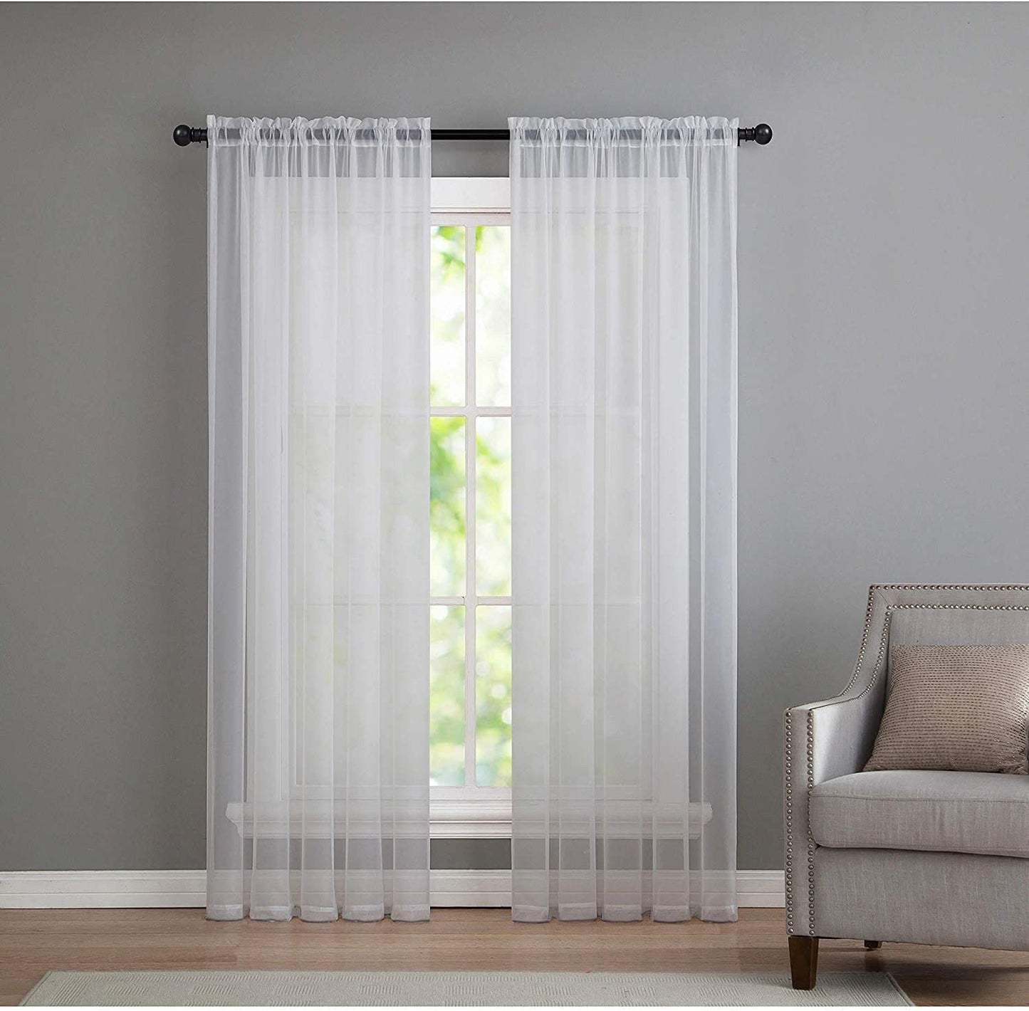 Goodgram 2 Pack: Basic Rod Pocket Sheer Voile Window Curtain Panels - Assorted Colors (White, 84 In. Long)  Goodgram White Contemporary 95 In. Long