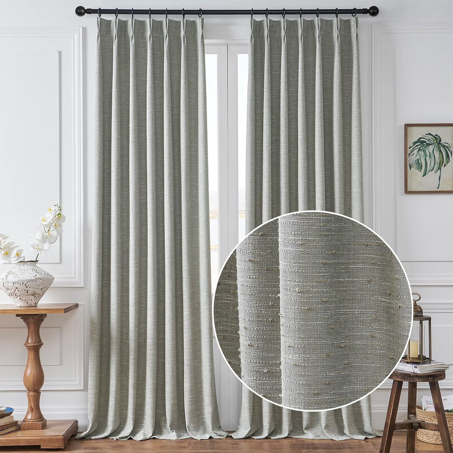 Maison Colette Pinch Pleat White Natural Linen Curtain 84 Inches Length for Bedroom,Back Tab Semi Sheer Window Treatment Drapes for Living Room,2 Panels,40" Width  Maison Colette Home Grey 40"W X 84"L 