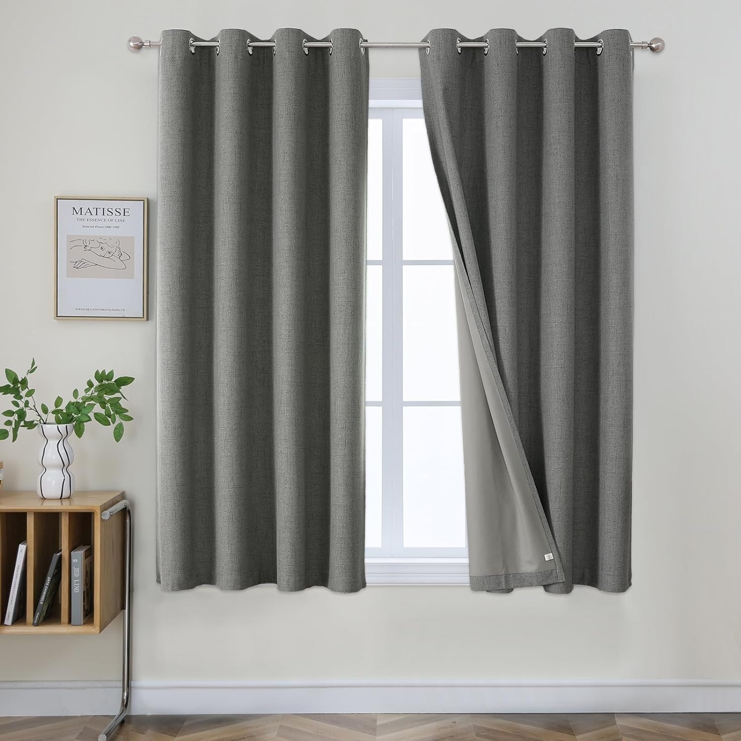 Joydeco Black Out Curtains 63 Inch Long, Curtains 63 Inch Length Textured Thermal Grommets Curtains, Room Darkening Curtains 63 Inches Long for Living Room Bedroom, (42X63 Inch, Greyish White)  Joydeco   