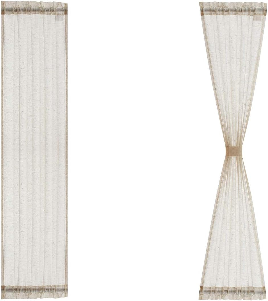 FMFUNCTEX French Door Panel Curtains Window 40" Natural Flax Blend Small Sheer Glass Door Curtain 52" Wide Half Short Curtain with Tiebacks for Patio Glass Doors Set of 2  Fmfunctex Natural 25"X72"L 2Pcs 