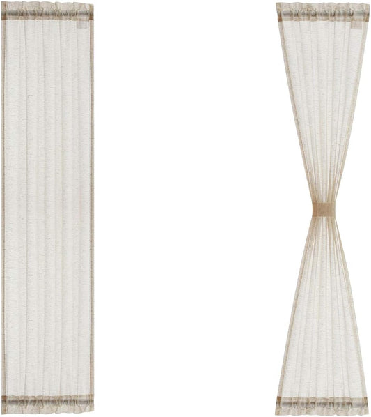 Sidelight French Door Curtains 72" Long Flax Linen Blend Sheer Panels Privacy Side Door Curtains Including Tiebacks for Sliding Glass Door Patio Windows, Natural, 25Inch Wide X 2 Pieces  Fmfunctex Natural 25"X72"L 2Pcs 