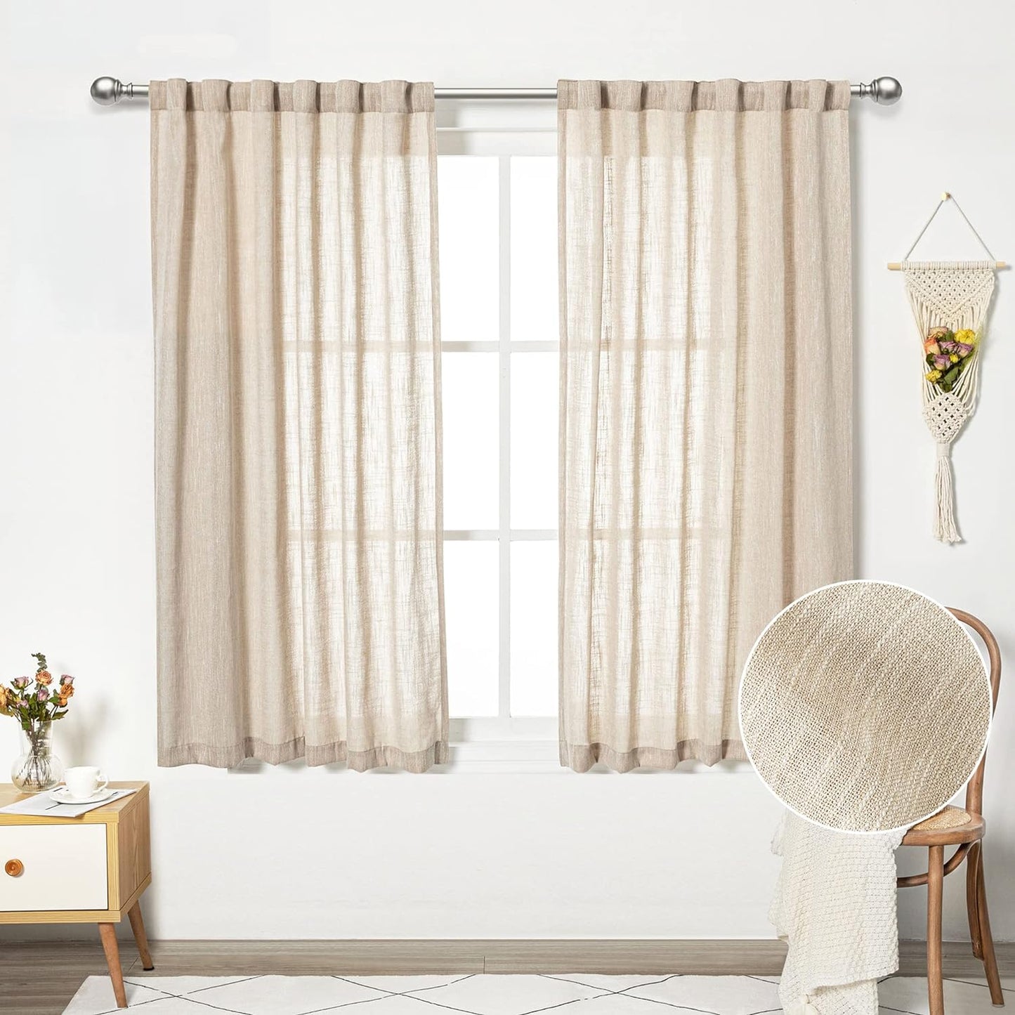 MYSKY HOME 90 Inch Curtains for Sliding Glass Door Windows, Living Room Decoration Cotton Drapes Soft Comfortable Touch Farmhouse Country Patio Treatment Set, 50" Width, Natural, 2 Panels  MYSKYTEX Taupe 50"W X 63"L 