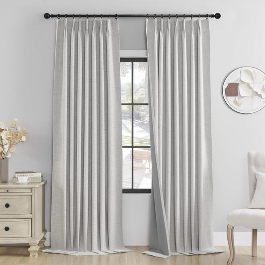 Cniuyhi Full Blackout Curtains Back Tab Pinch Pleat Curtains 108 Inches Long for Living Room, Natural Linen Blended Thermal Insulated Patio Door Pleated Drapes with Hooks, 40" W X 108" L, 1 Panel  Cniuyhi   