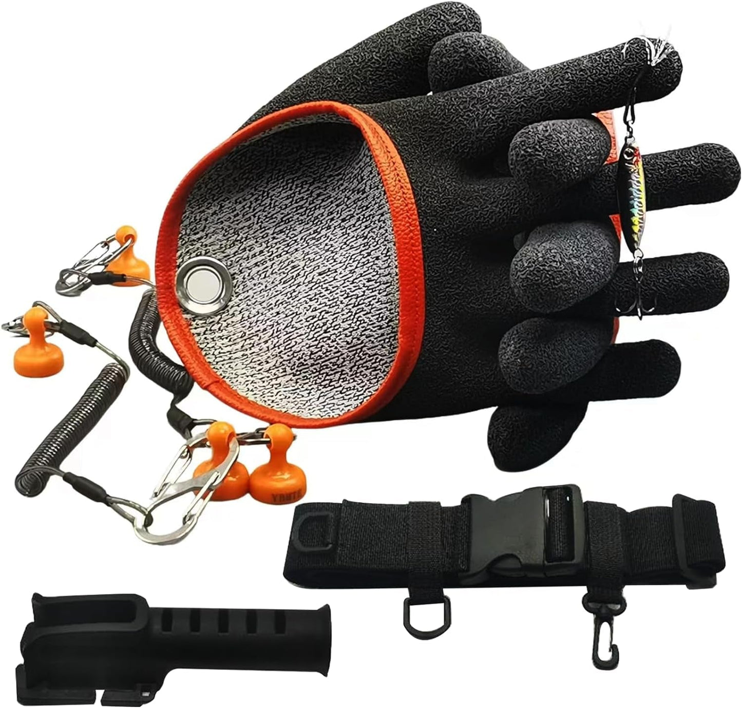 Fishing Catching Gloves Non-Slip Fisherman Protect Hand, Fishing Rod Holster, Fly Fishing Lanyard with Magnet Release,304 S Carabiner Clip, Fishing Accessories Gifts for Fisherman