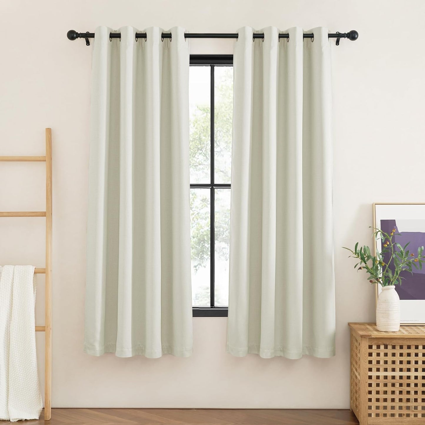 NICETOWN Thick Linen 100% Blackout Curtains for Living Room, Bronze Grommet 2 Layers Window Treatment with White Liner Thermal Curtains Sound Blocking for Bedroom, Natural, W52 X L96, 2 Panels  NICETOWN Thick Faux Linen W52 X L72 