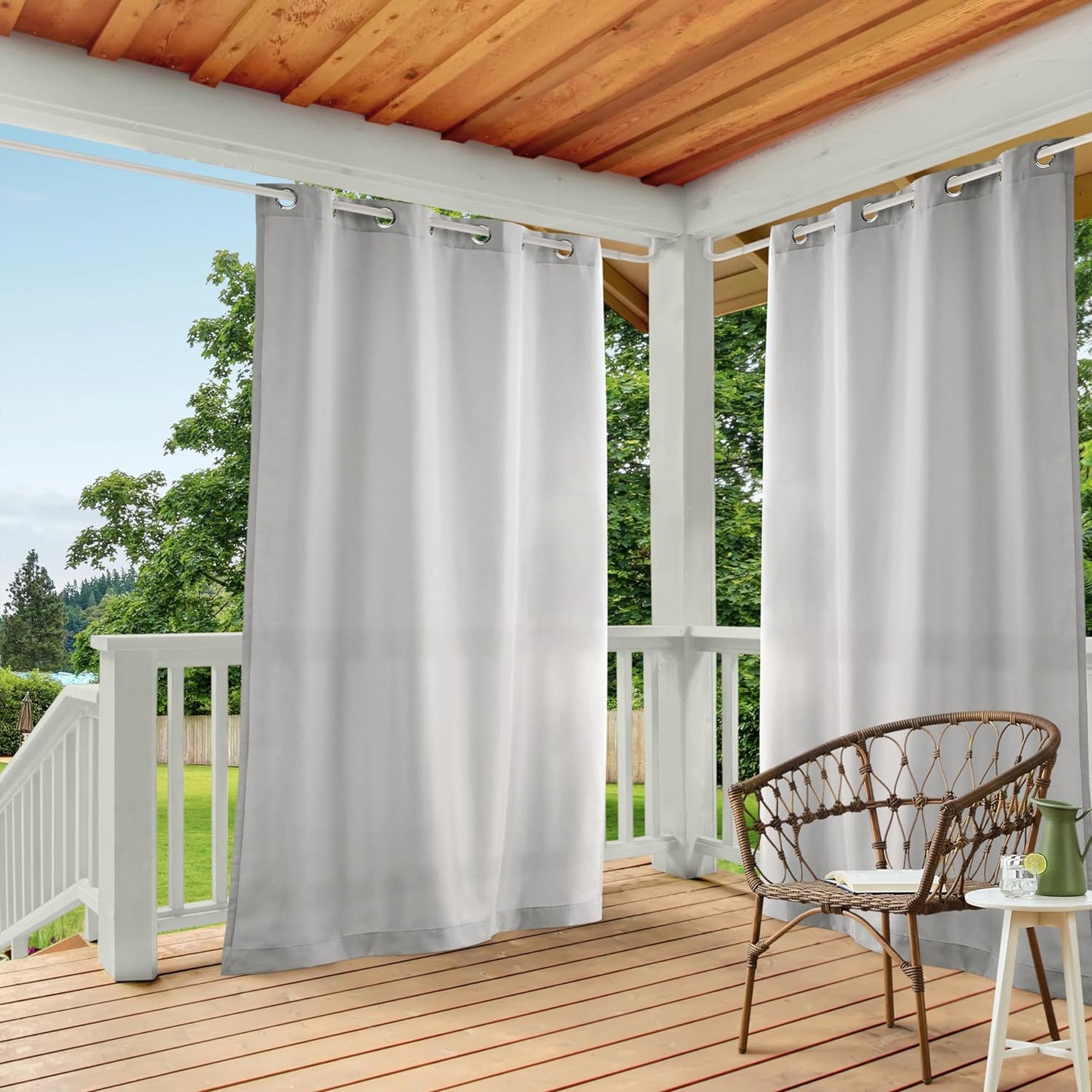 Exclusive Home Cabana Solid Indoor/Outdoor Light Filtering Grommet Top Curtain Panel, 54"X84", Natural, Set of 2  Exclusive Home Curtains Cloud Grey 54X108 