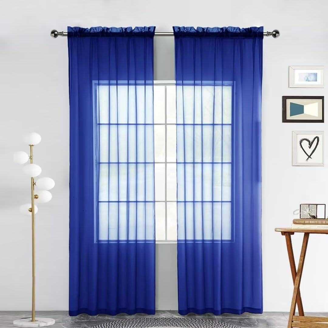 Spacedresser Basic Rod Pocket Sheer Voile Window Curtain Panels White 1 Pair 2 Panels 52 Width 84 Inch Long for Kitchen Bedroom Children Living Room Yard(White,52 W X 84 L)  Lucky Home Blue Sapphire 52 W X 84 L 