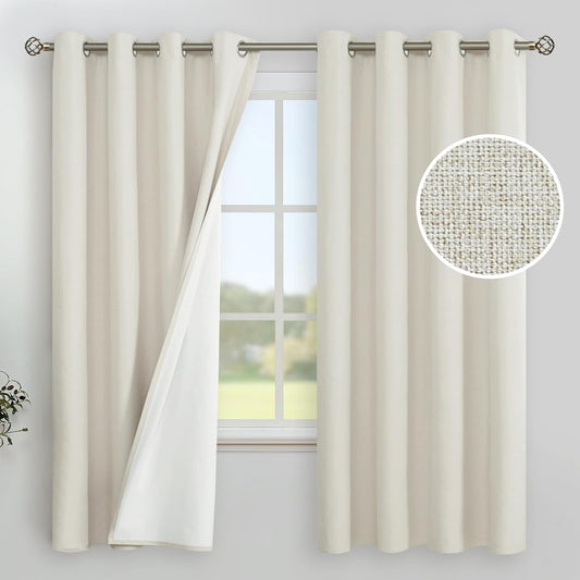 Youngstex Linen Blackout Curtains 63 Inches Long, Grommet Full Room Darkening Linen Window Drapes Thermal Insulated for Living Room Bedroom, 2 Panels, 52 X 63 Inch, Linen  YoungsTex Linen 52W X 63L 