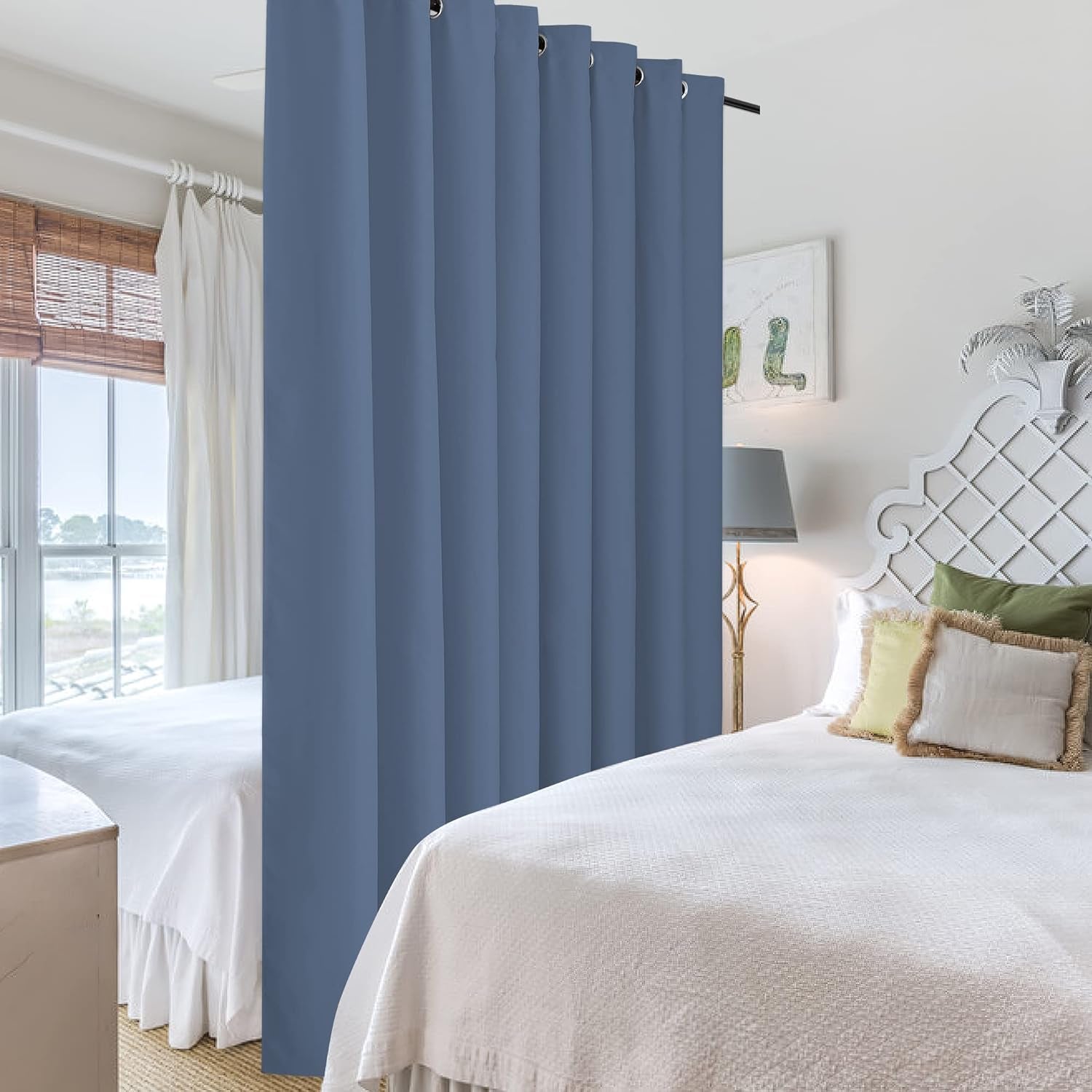 RYB HOME Room Divider Curtains - Privacy Blackout Thermal Insulating Large Window Curtains for Backdrop Patio Sliding Glass Door Operable Patitions, W 15Ft X L 9Ft, Stone Blue, 1 Panel  RYB HOME   