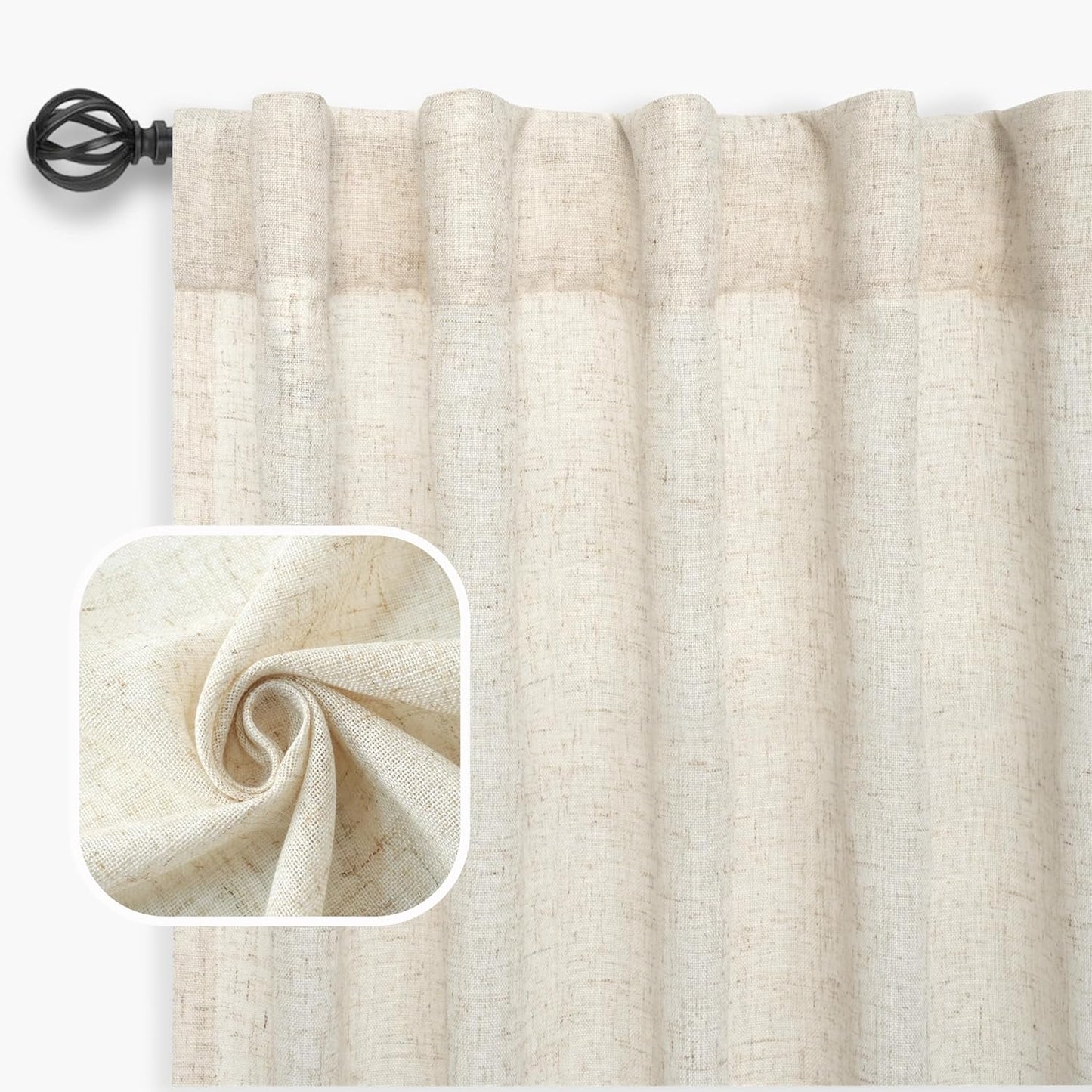 Driftaway 100% Blackout Natural Linen Curtains for Bedroom 96 Inches Long Double Layer Drape Farmhouse Thermal Insulated 3 Inch Rod Pocket Back Tab Full Light Blocking 2 Panels for Living Room Nursery  DriftAway   