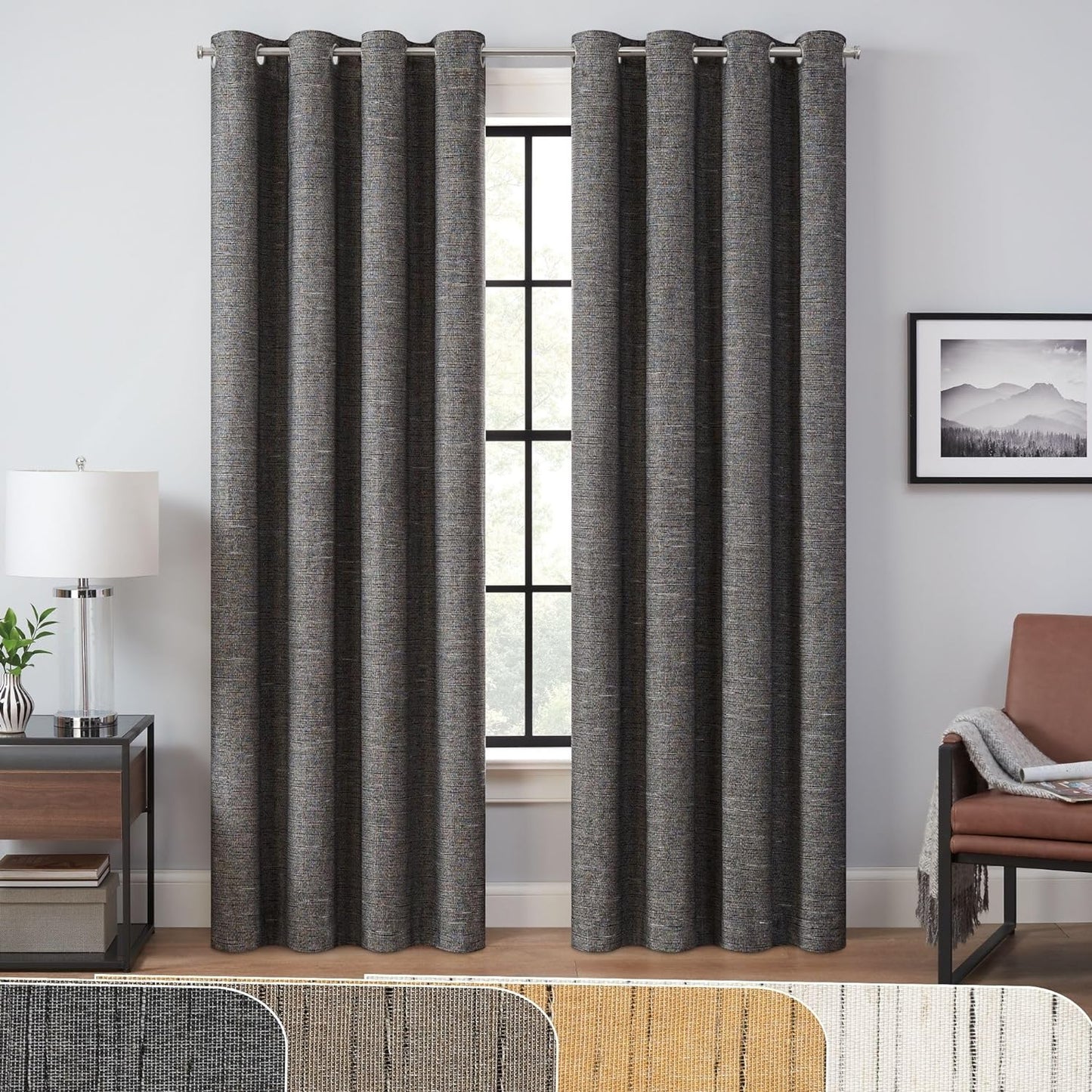 Eclipse Cannes Magnitech 100% Blackout Curtain, Rod Pocket Window Curtain Panel, Seamless Magnetic Closure for Bedroom, Living Room or Nursery, 63 in Long X 40 in Wide, (1 Panel), Natural/ Linen  KEECO Black Grommet 50X84