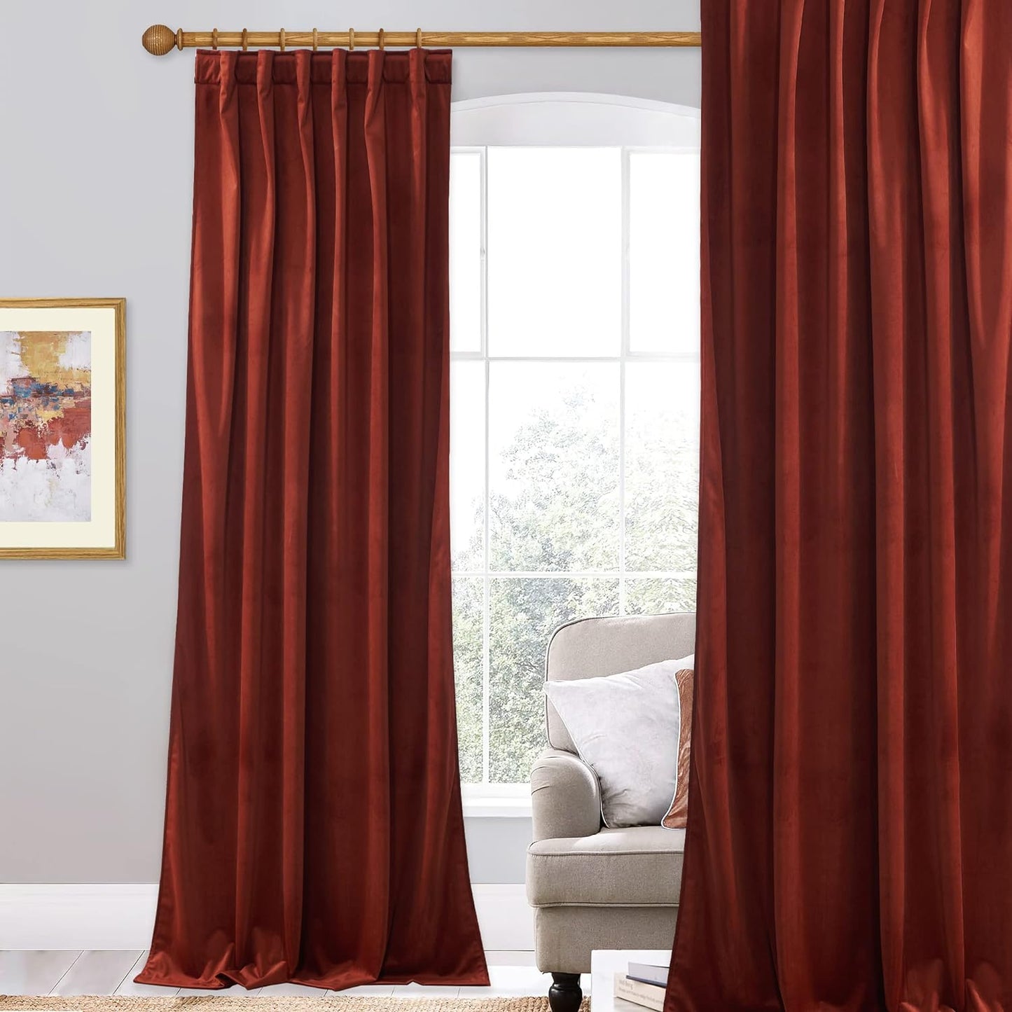 Stangh Navy Blue Velvet Curtains 96 Inches Long for Living Room, Luxury Blackout Sliding Door Curtains Thermal Insulated Window Drapes for Bedroom, W52 X L96 Inches, 1 Panel  StangH Rust W52 X L84 