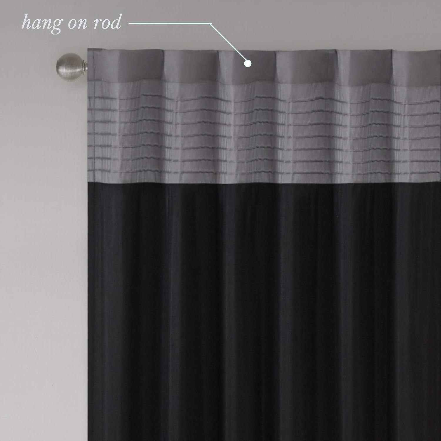 Madison Park Amherst Single Panel Faux Silk Rod Pocket Curtain with Privacy Lining for Living Room, Window Drape for Bedroom and Dorm, 50X84, Black  Madison Park   