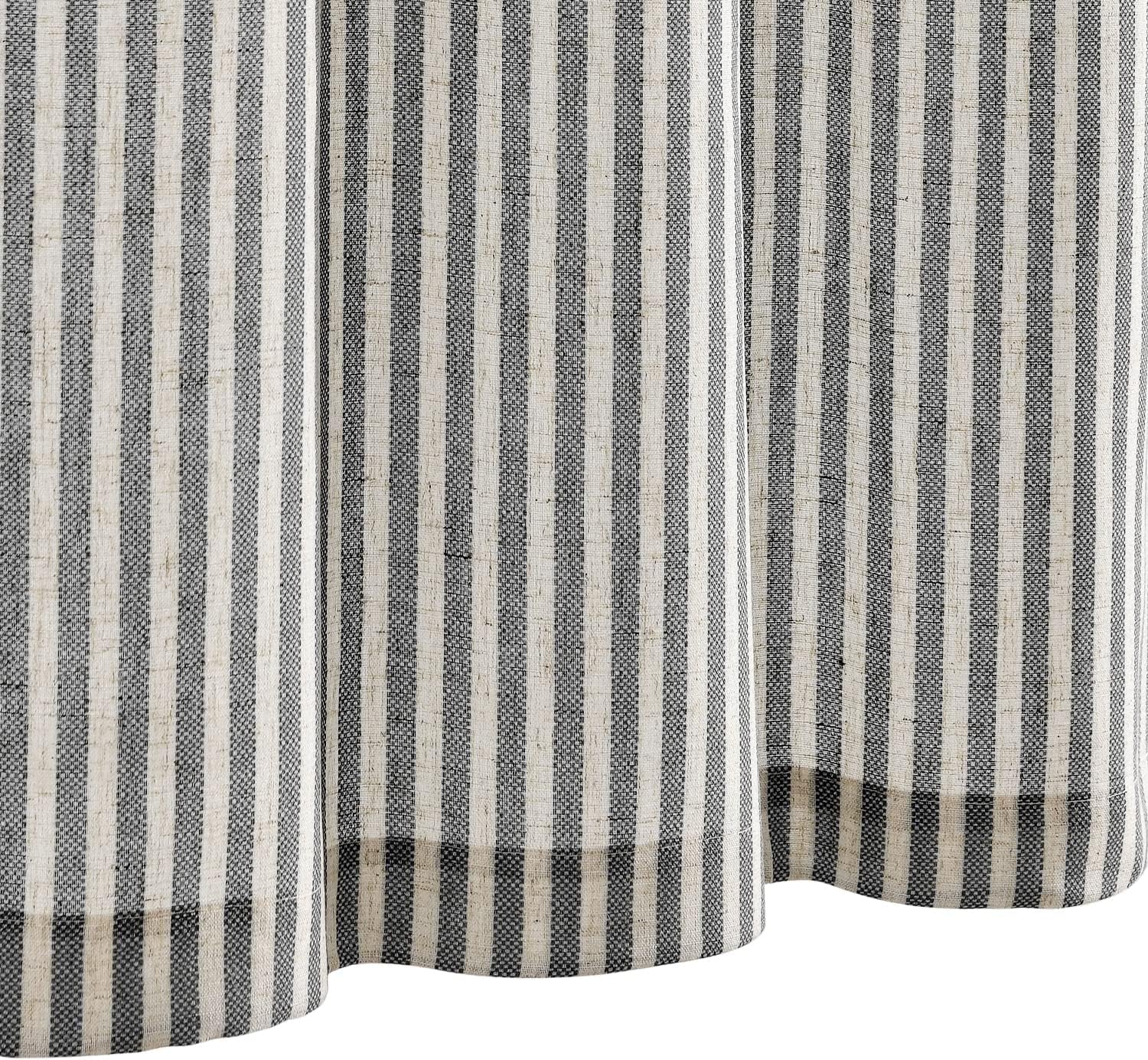 Jinchan Kitchen Curtains Striped Tier Curtains Ticking Stripe Linen Curtains Pinstripe Cafe Curtains 24 Inch Length for Living Room Bathroom Farmhouse Curtains Rod Pocket 2 Panels Black on Beige  CKNY HOME FASHION   