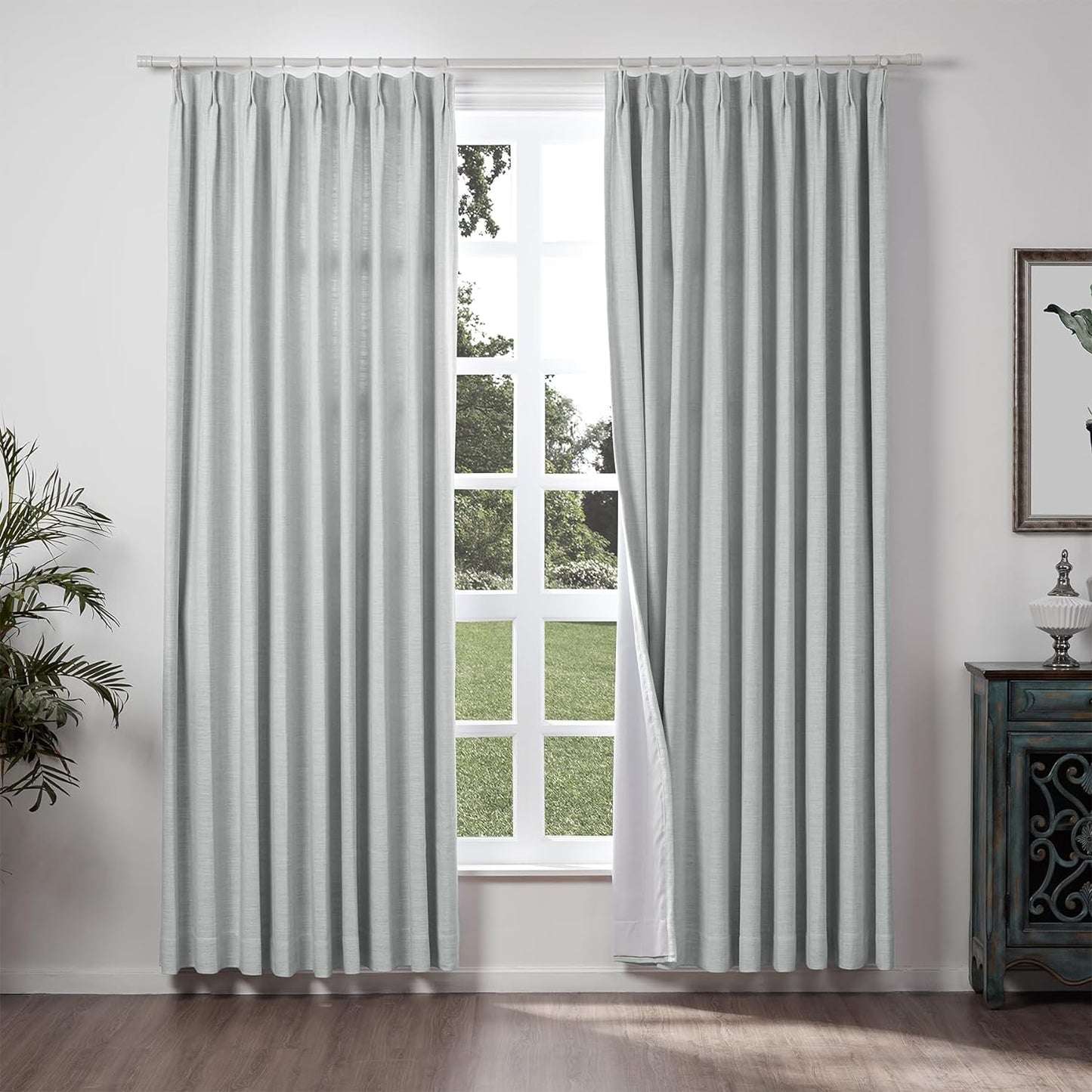 Chadmade 50" W X 63" L Polyester Linen Drape with Blackout Lining Pinch Pleat Curtain for Sliding Door Patio Door Living Room Bedroom, (1 Panel) Sand Beige Tallis Collection  ChadMade Fog (18) 50Wx63L 