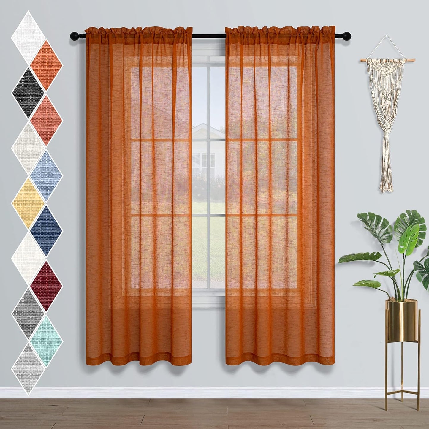 Burnt Orange Sheer Curtains 84 Inch Length for Bedroom 2 Panels Pumpkin Thanksgiving Day Rod Pocket Bohemian Semi Sheer Curtain Rustic Light Filtering Boho Curtains for Living Room 84 Inches Long  MRS.NATURALL TEXTILE Burnt Orange 42X63 