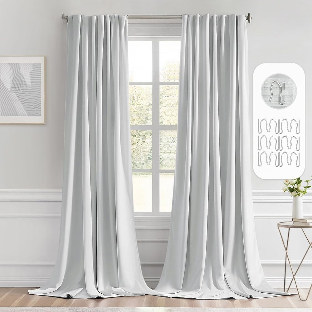 MIULEE 2 Panels Back Tab Blackout Curtains 96 Inch Long for Living Room Bedroom, Black Rod Pocket/Pinch Pleated Thermal Insulated Room Darkening Light Blocking Floor to Ceiling Curtains/Drapes  MIULEE Greyish White W52" X L108" 