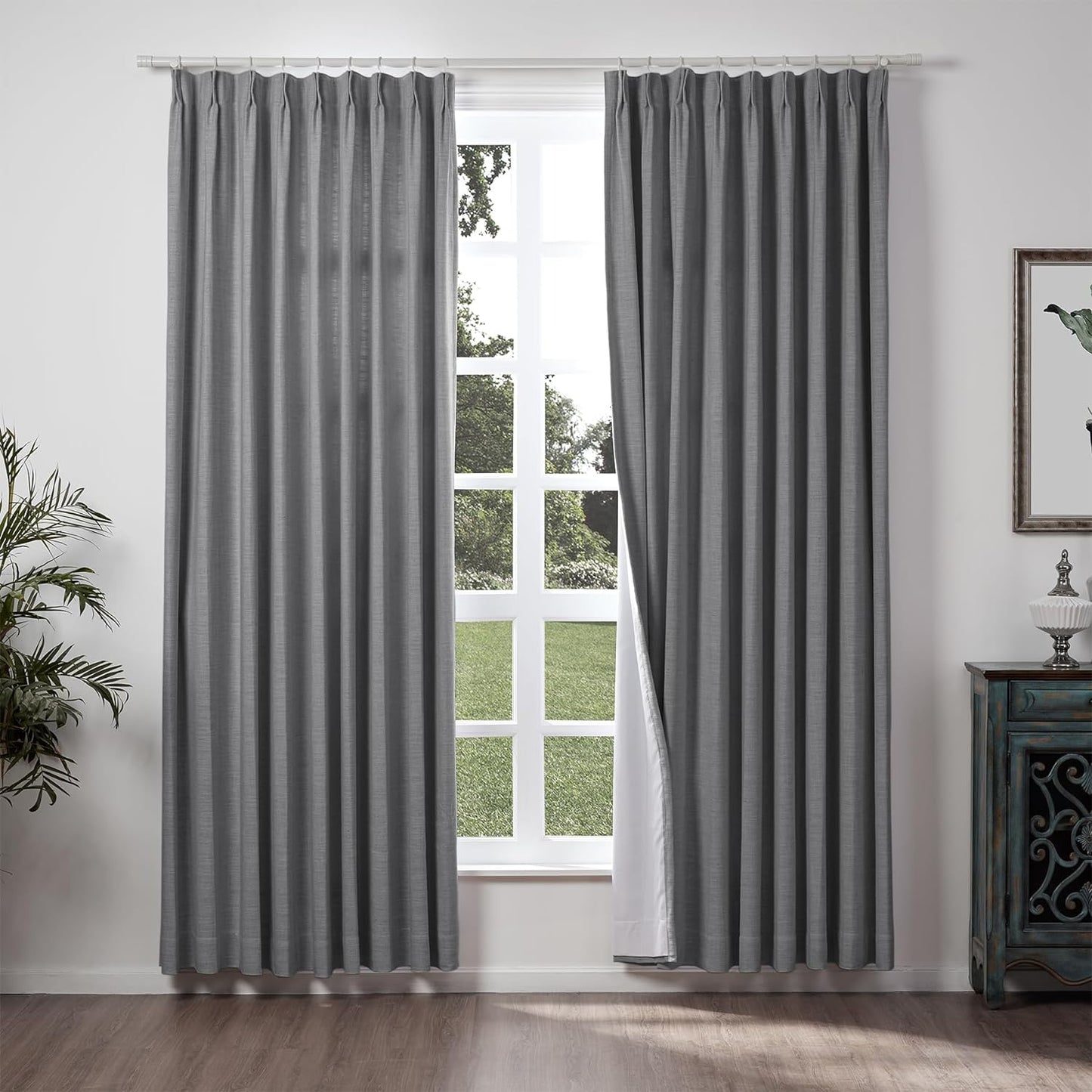 Chadmade 50" W X 63" L Polyester Linen Drape with Blackout Lining Pinch Pleat Curtain for Sliding Door Patio Door Living Room Bedroom, (1 Panel) Sand Beige Tallis Collection  ChadMade Carbon Grey (16) 50Wx84L 