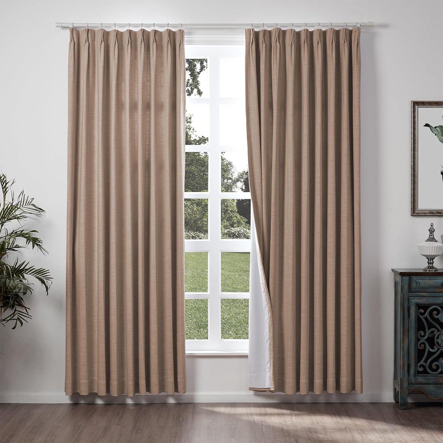 Chadmade 50" W X 63" L Polyester Linen Drape with Blackout Lining Pinch Pleat Curtain for Sliding Door Patio Door Living Room Bedroom, (1 Panel) Sand Beige Tallis Collection  ChadMade Rust Brown (9) 100Wx102L 