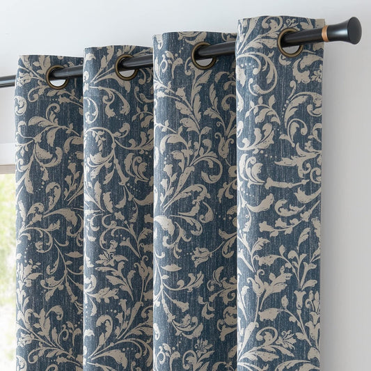 Jinchan 80% Blackout Curtains for Living Room, Farmhouse Drapes with Scroll Floral Patterned for Bedroom, Grommet Top Thermal Insulated Curtains, Vintage Country Curtain 84 Inch Length 2 Panels Blue  CKNY HOME FASHION B | Floral Blue 80 Blackout 108"L 