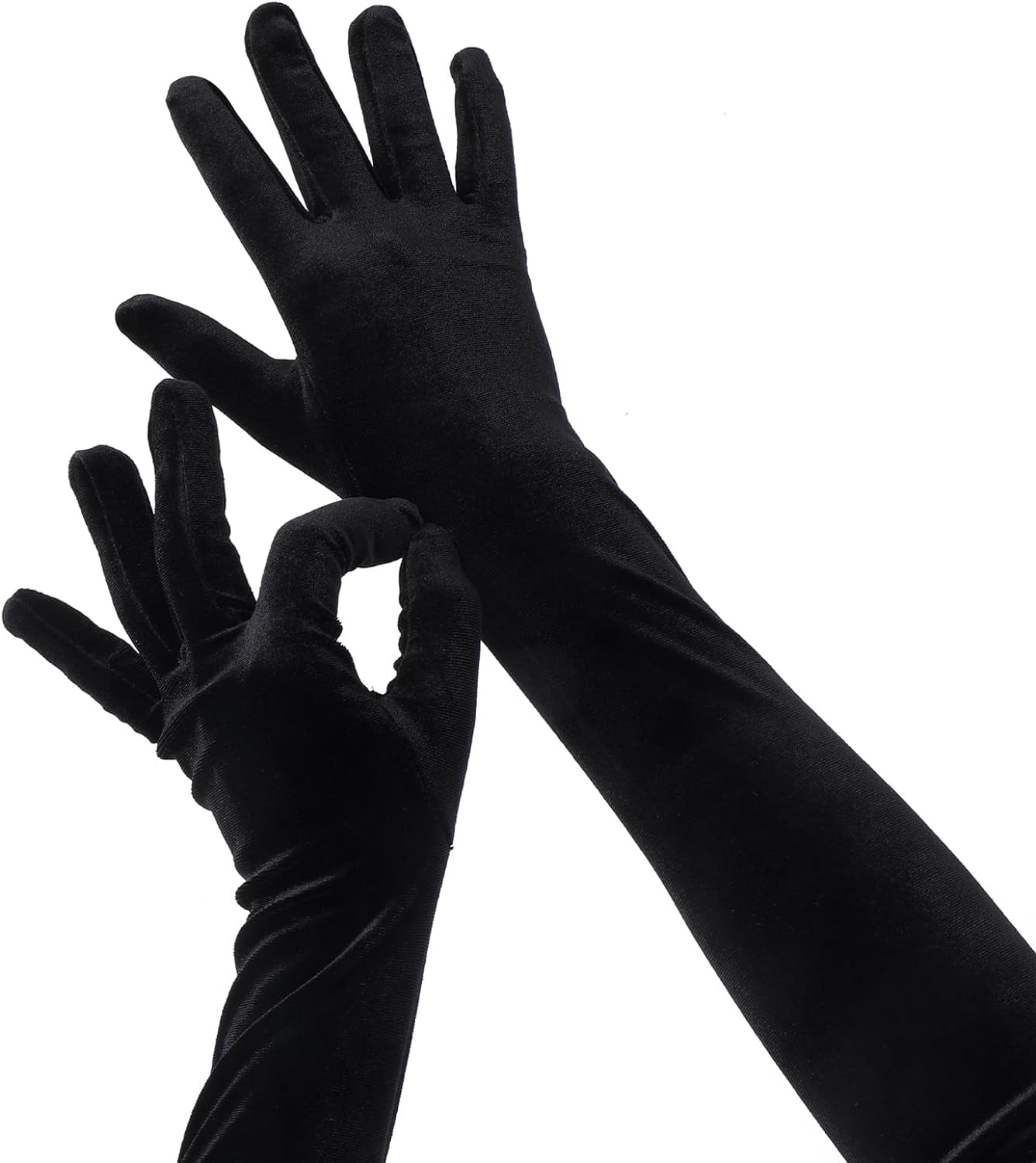 Black Long Velvet Gloves Elbow Length Gloves 1920S Opera Gloves for Women Fancy Long Satin Gloves Black Bridal Gloves Wedding Gloves Dress Gloves Flapper Opera Party Evening Gloves