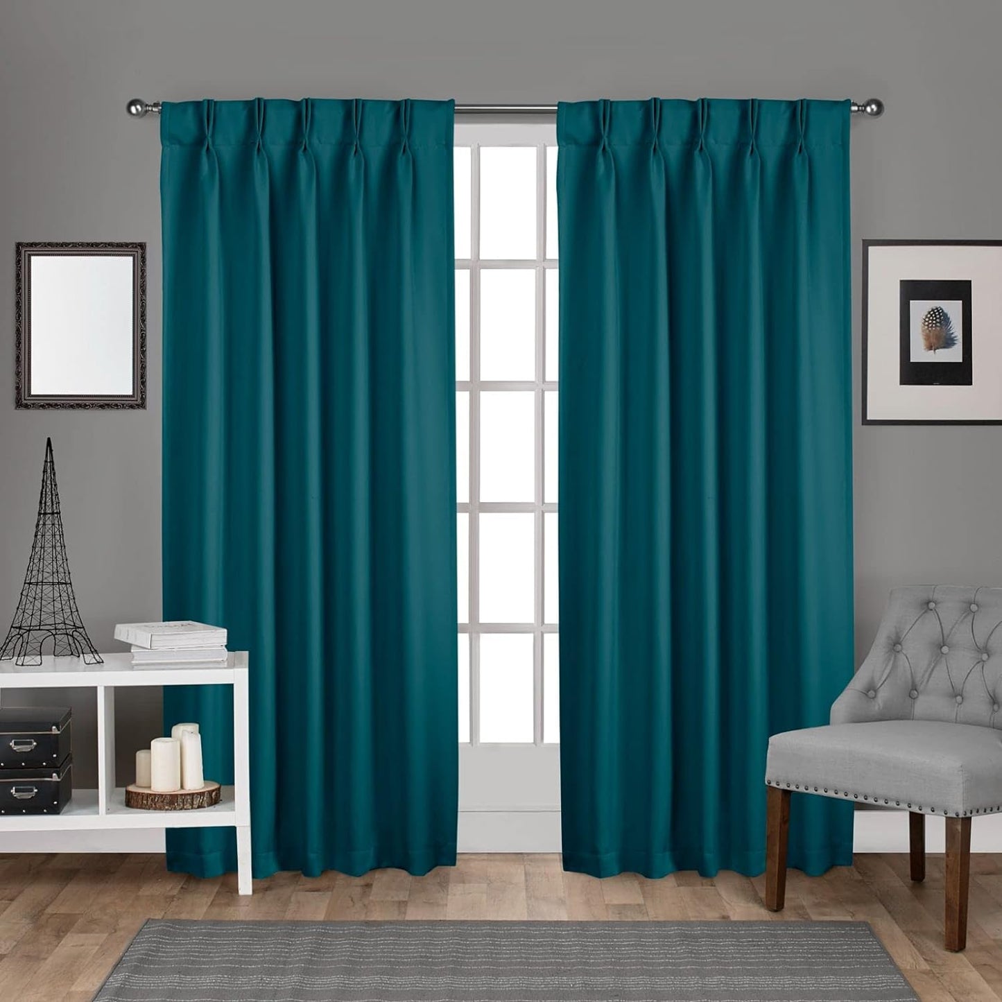 Exclusive Home Sateen Twill Woven Room Darkening Blackout Pinch Pleat/Hidden Tab Top Curtain Panel Pair, 108" Length, Vanilla  Exclusive Home Curtains Teal 84" Length 